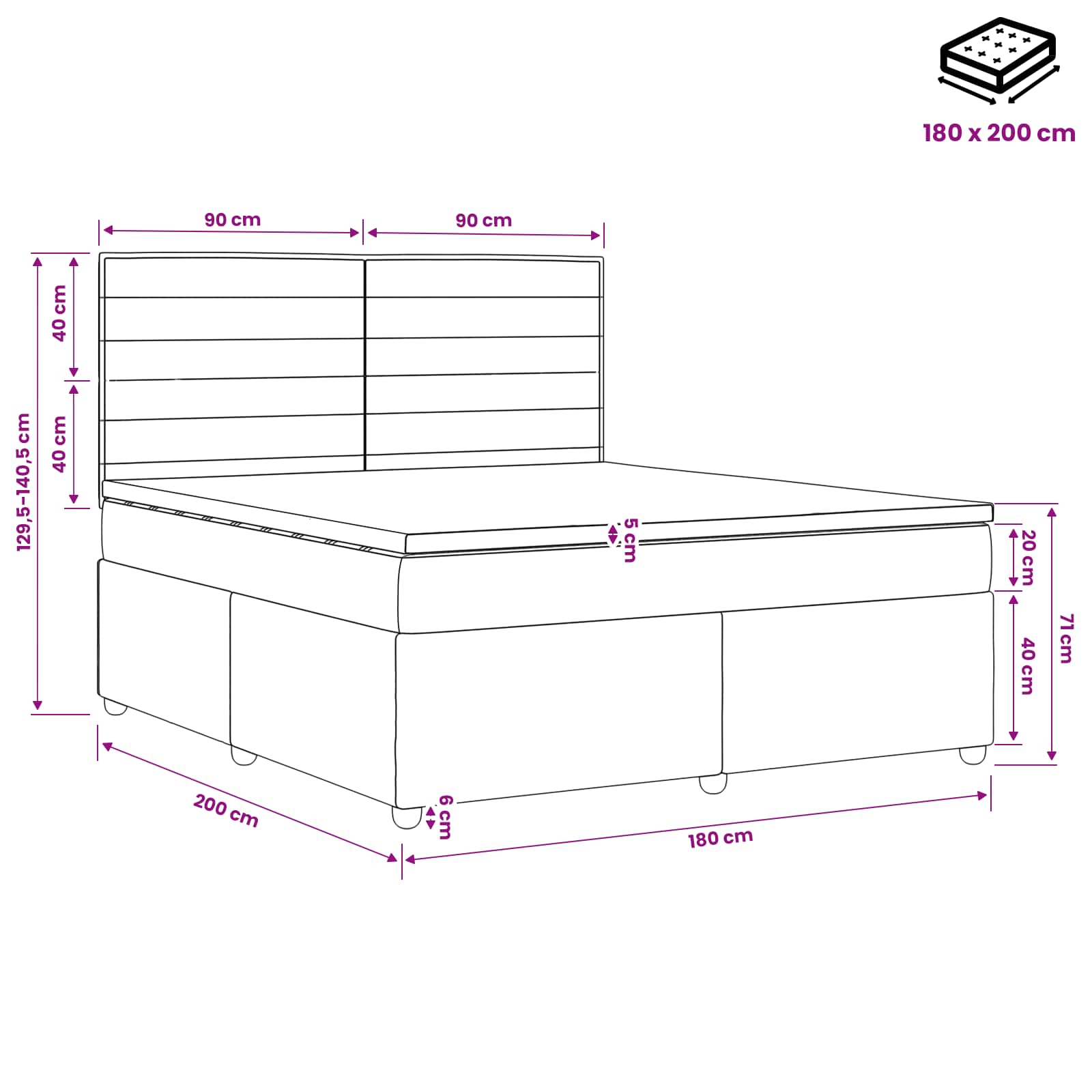 Postelja boxspring z vzmetnico Temno siva 180 x 200 cm Blago