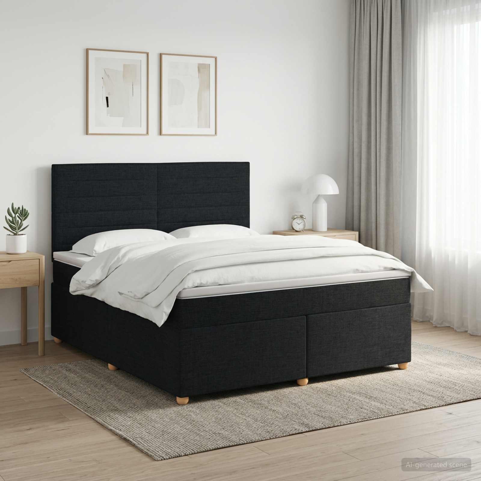 Континентално легло с матрак Черно 140 x 190 cm Текстил