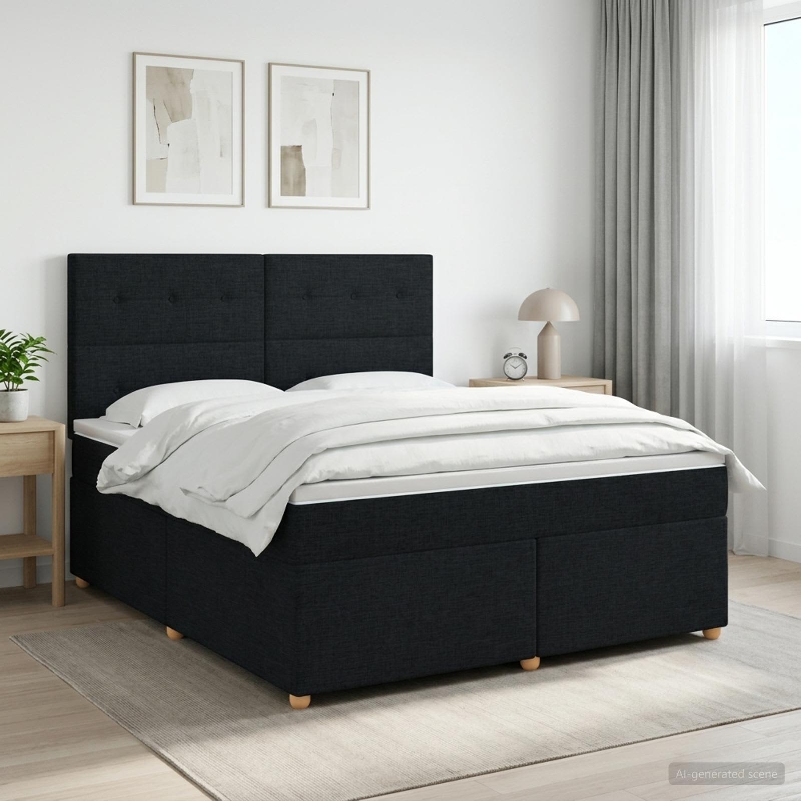 Континентално легло с матрак Черно 140 x 190 cm Текстил
