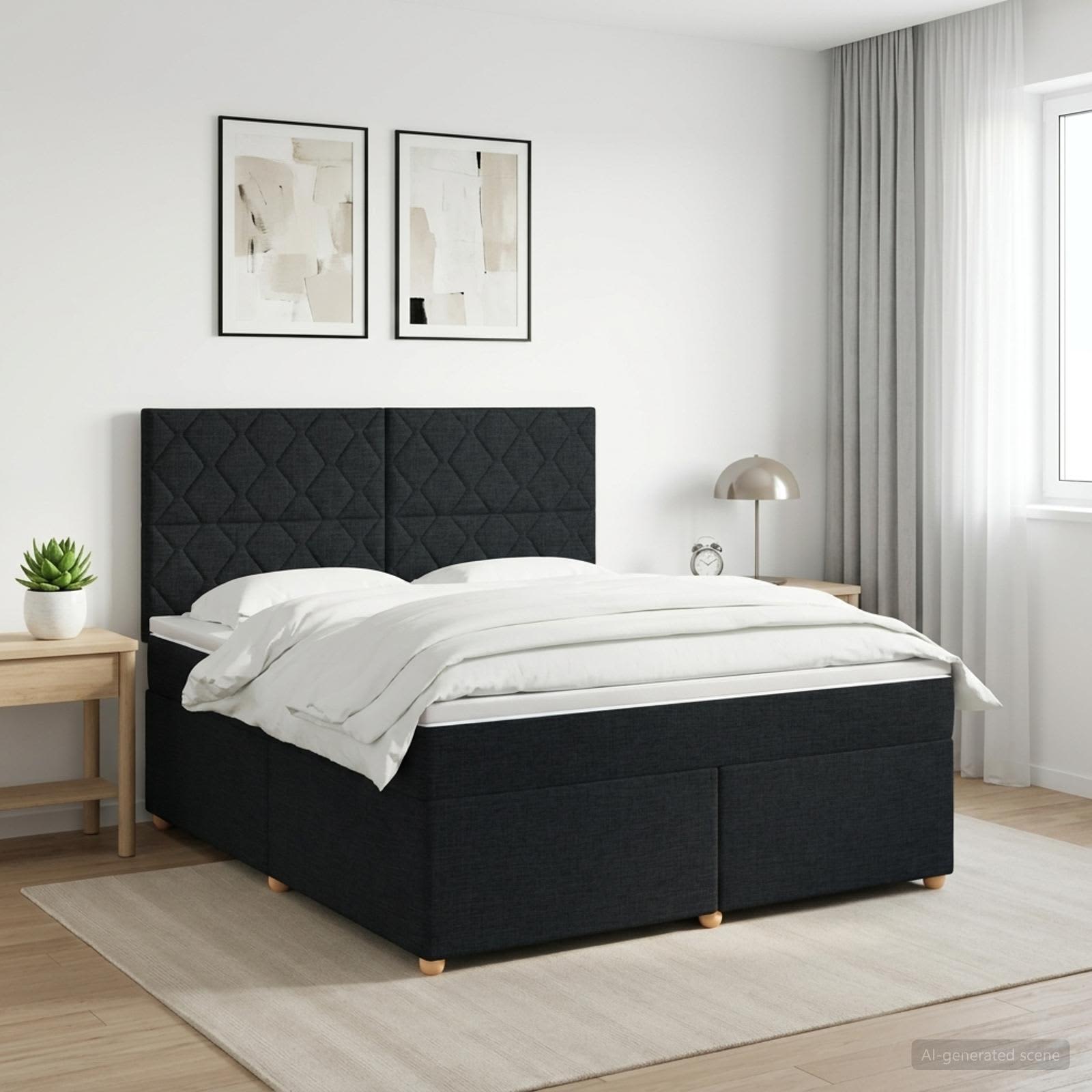 Континентално легло с матрак Черно 140 x 190 cm Текстил
