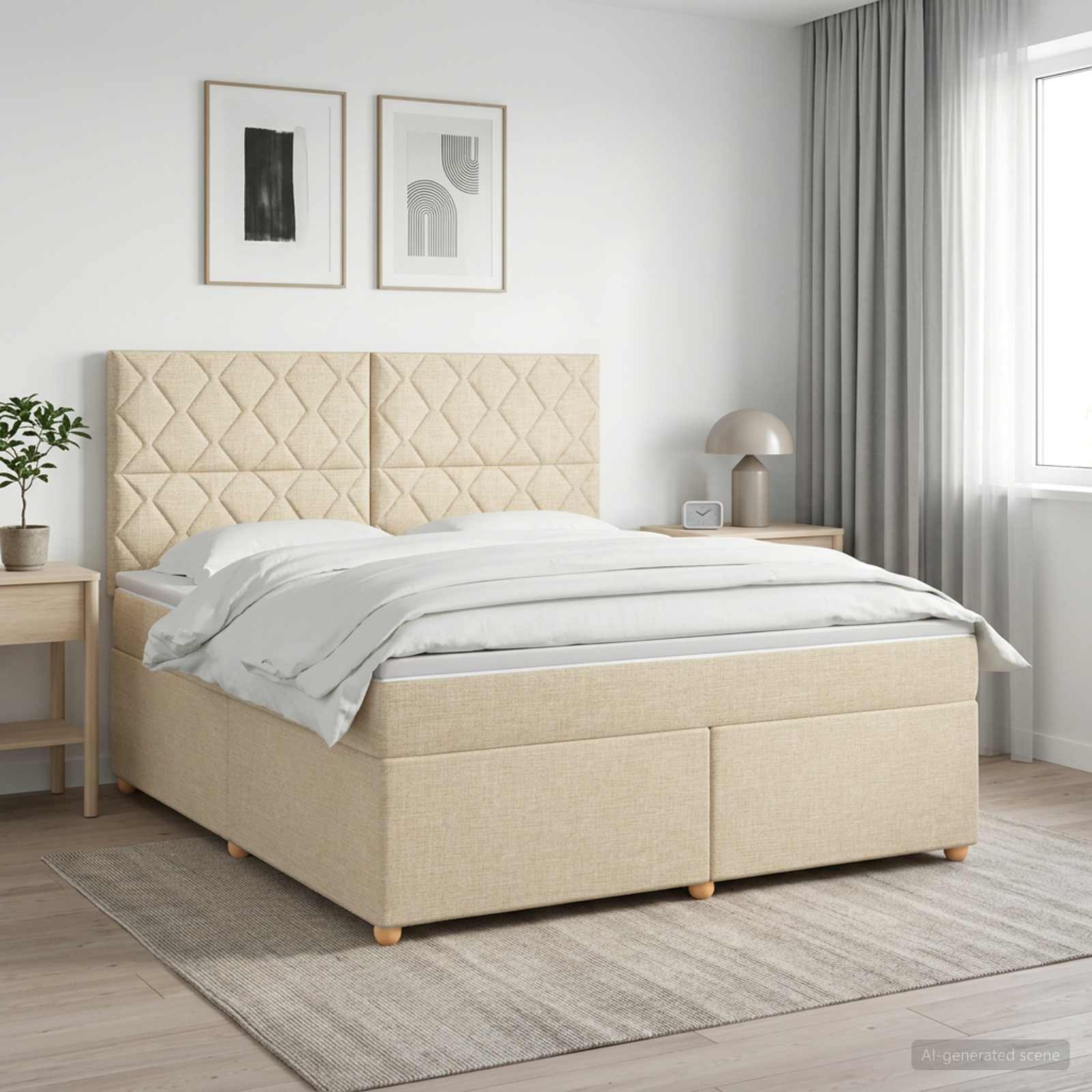 Kontinentalseng med madras og topmadras 180 x 200 cm cremefarvet stof