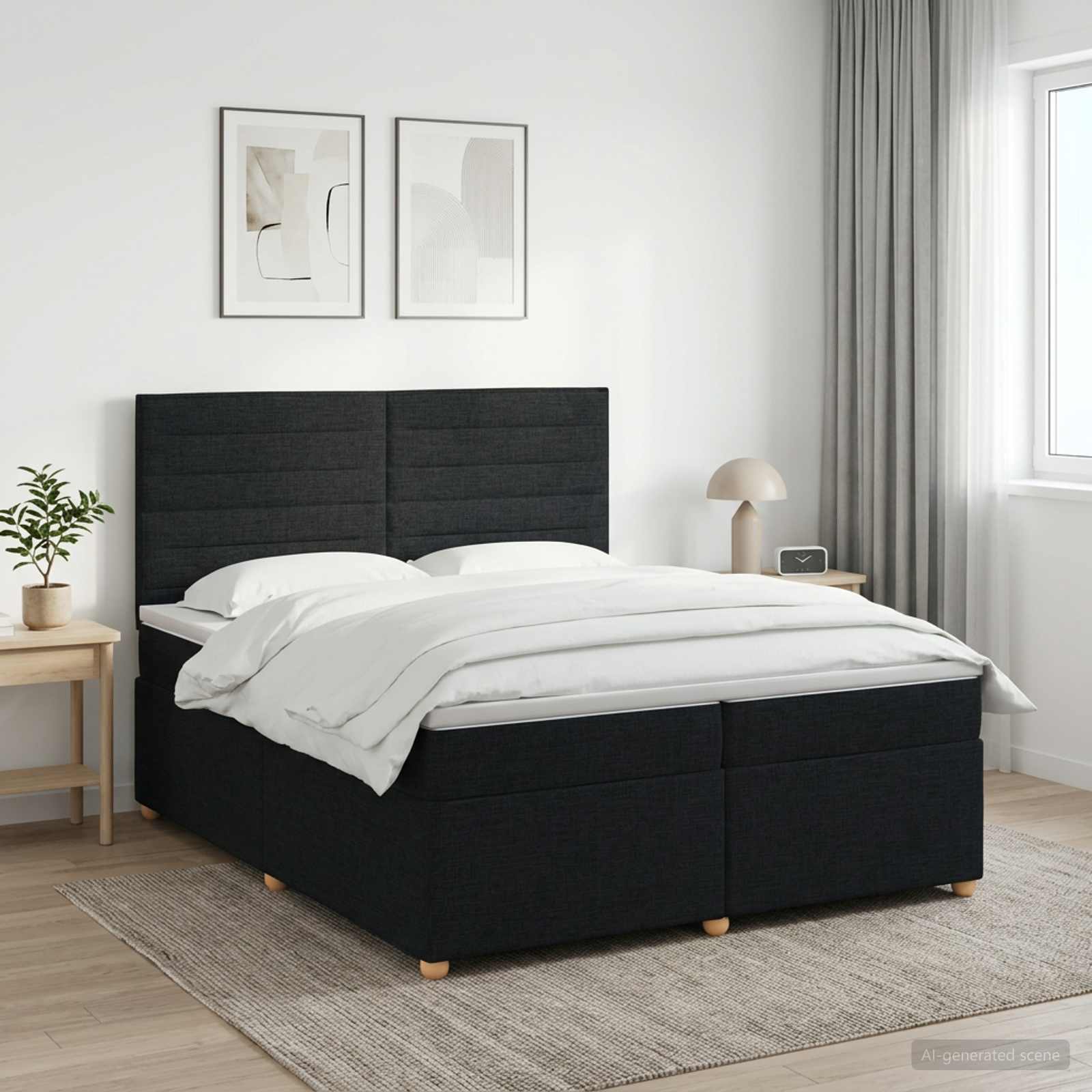 Postelja boxspring z vzmetnico Črna 200 x 200 cm Blago