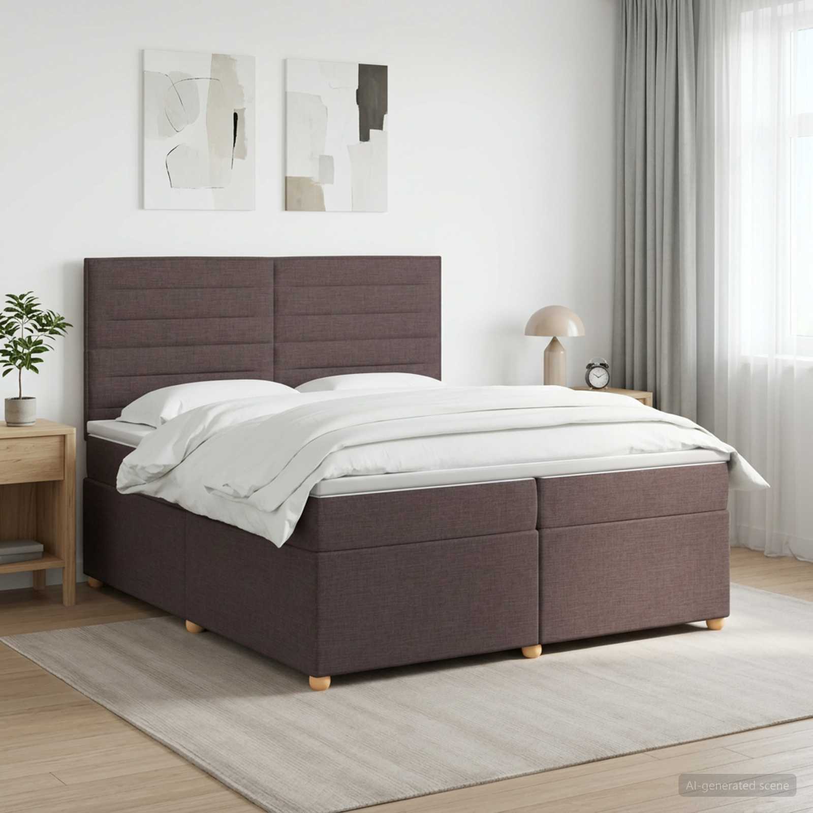 Континентално легло с матрак Тъмен кафяв 200 x 200 cm Текстил