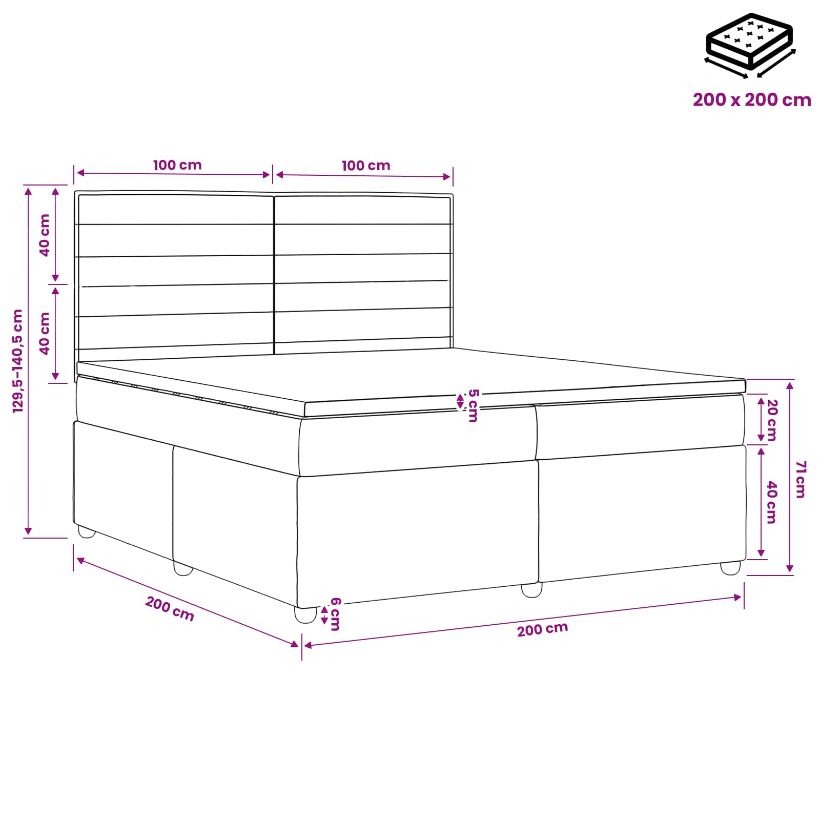 Postelja boxspring z vzmetnico Temno rjava 200 x 200 cm Blago