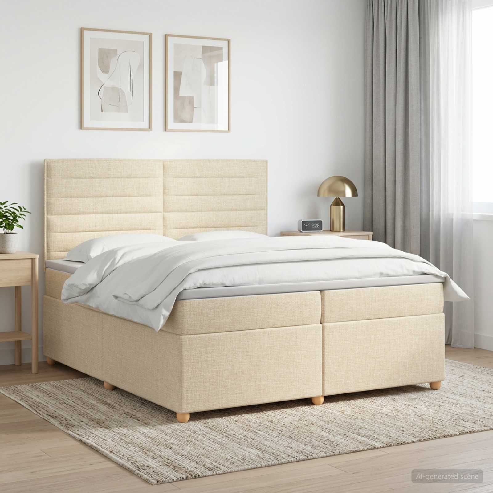 Postelja boxspring z vzmetnico Krem 200 x 200 cm Blago