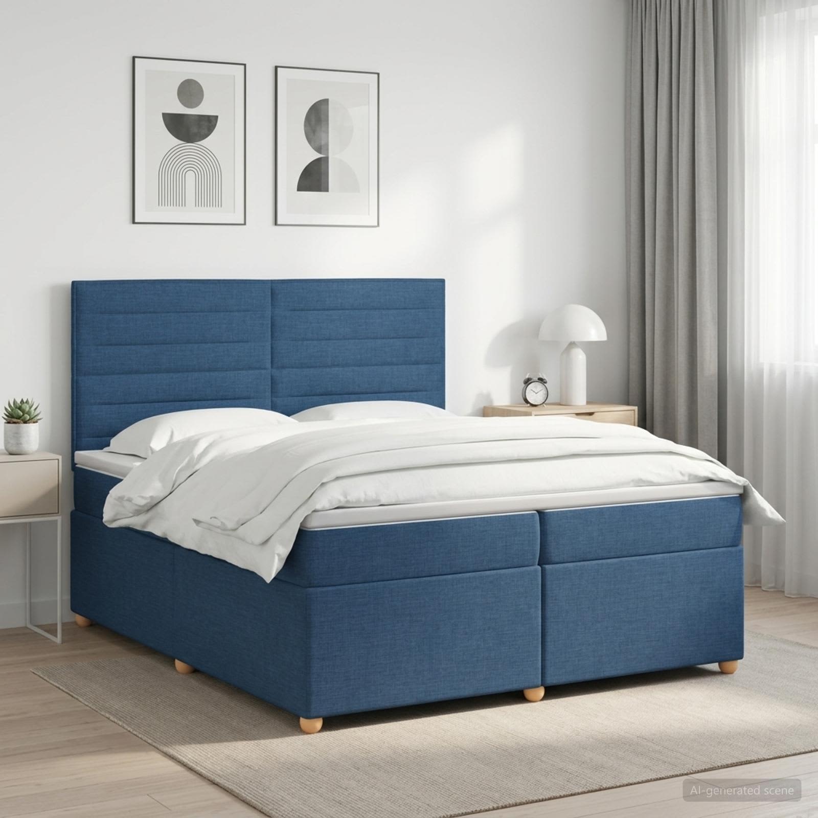 Postelja boxspring z vzmetnico Modra 200 x 200 cm Blago