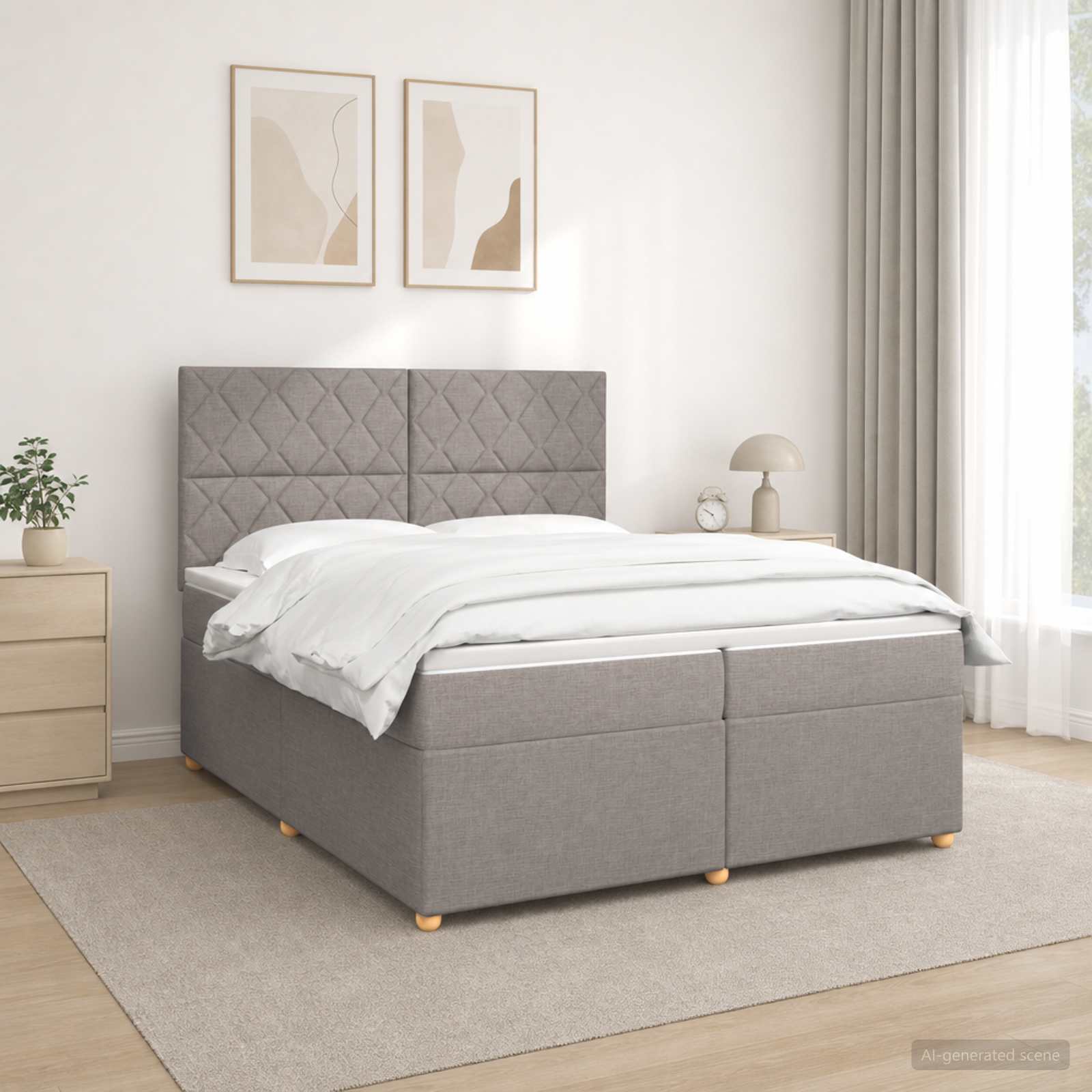 Kontinentalseng med madras og topmadras 200 x 200 cm - gråbrun stof