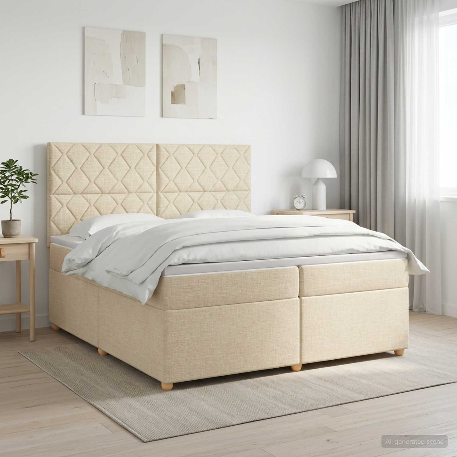 Континентално легло с матрак Кремаво 200 x 200 cm Текстил
