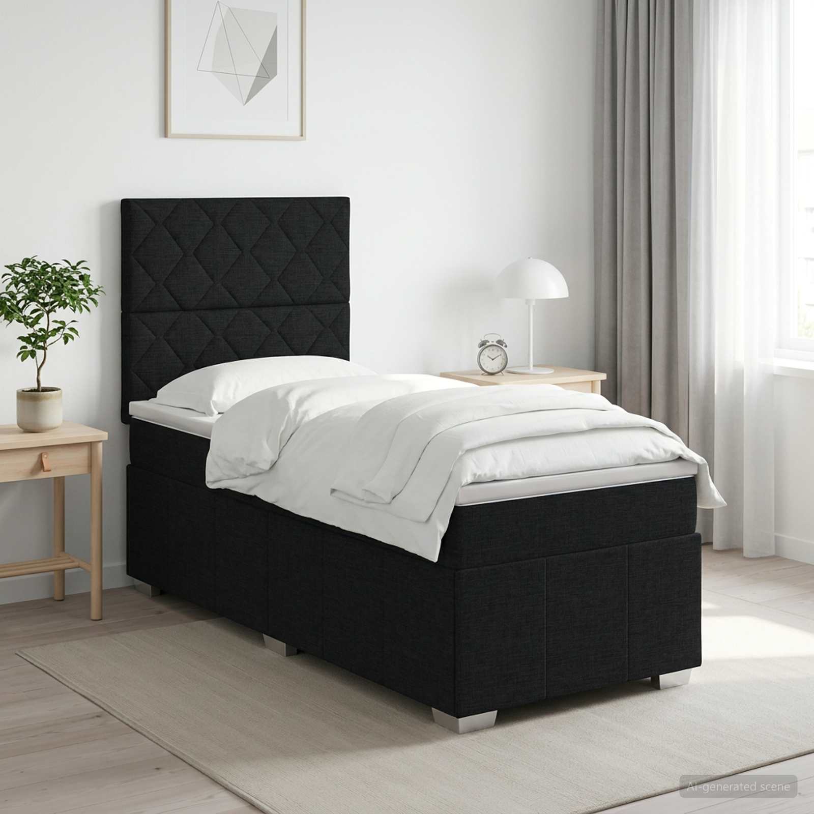 Континентално легло с матрак Черно 90 x 190 cm Текстил