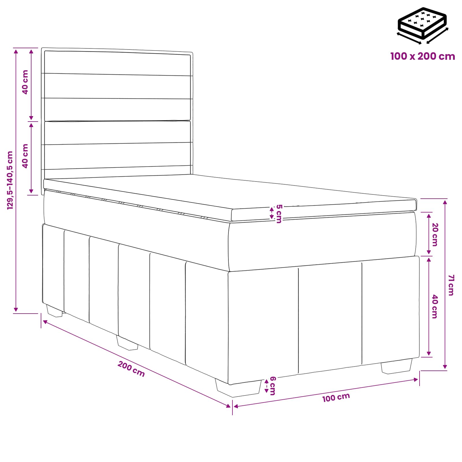 Postelja boxspring z vzmetnico Temno rjava 100 x 200 cm Blago