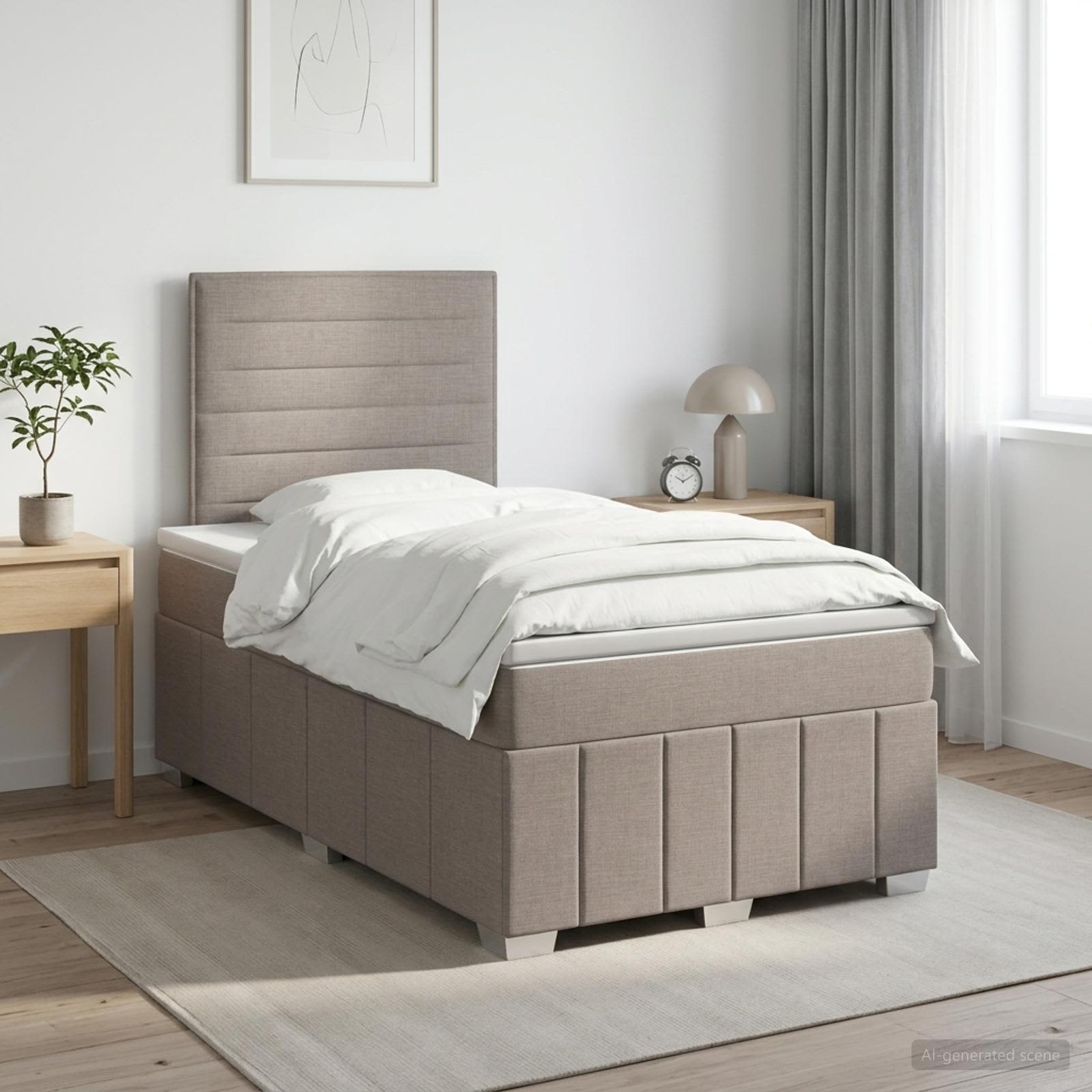 Postelja boxspring z vzmetnico Taupe 120 x 200 cm Blago