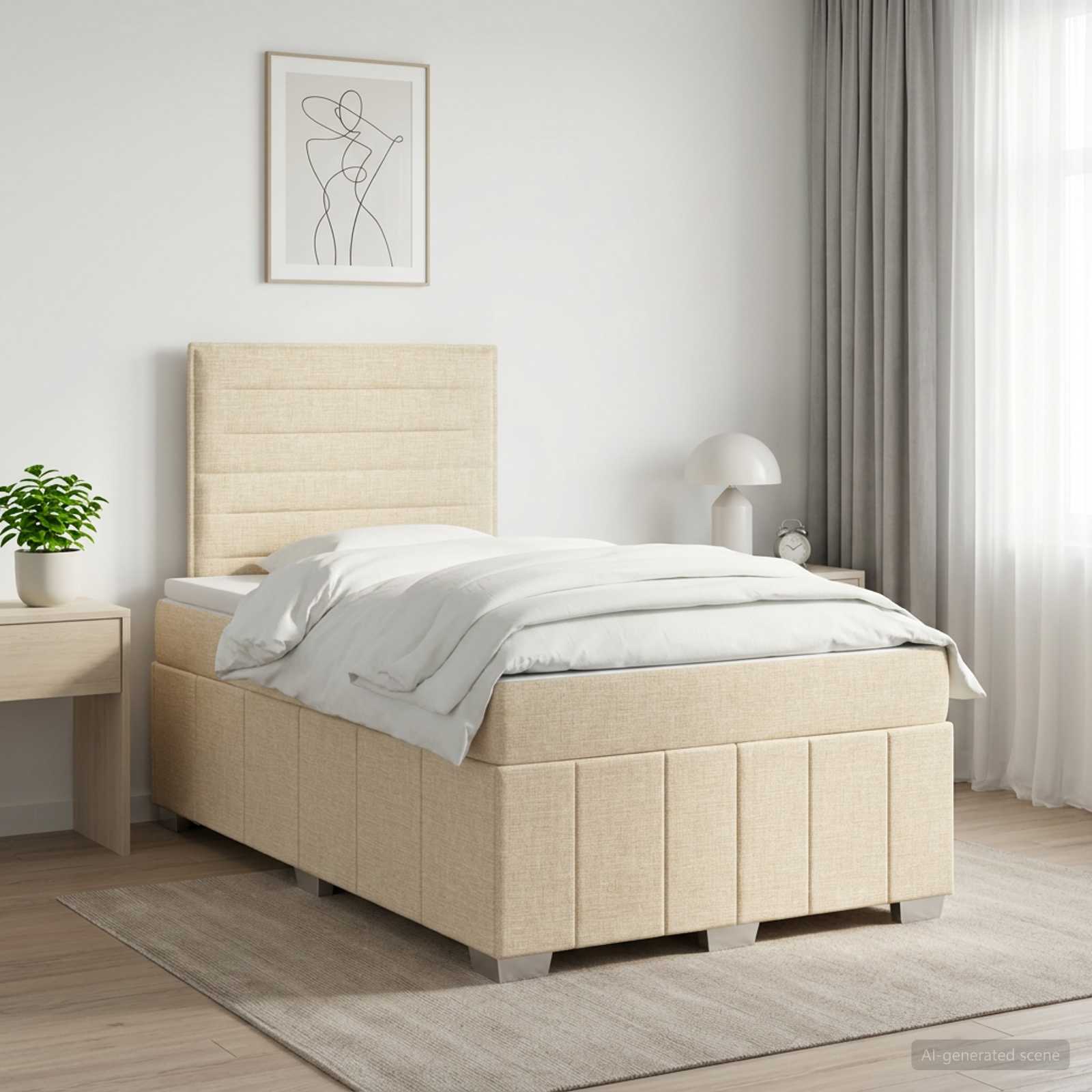 Postelja boxspring z vzmetnico Krem 120 x 190 cm Blago