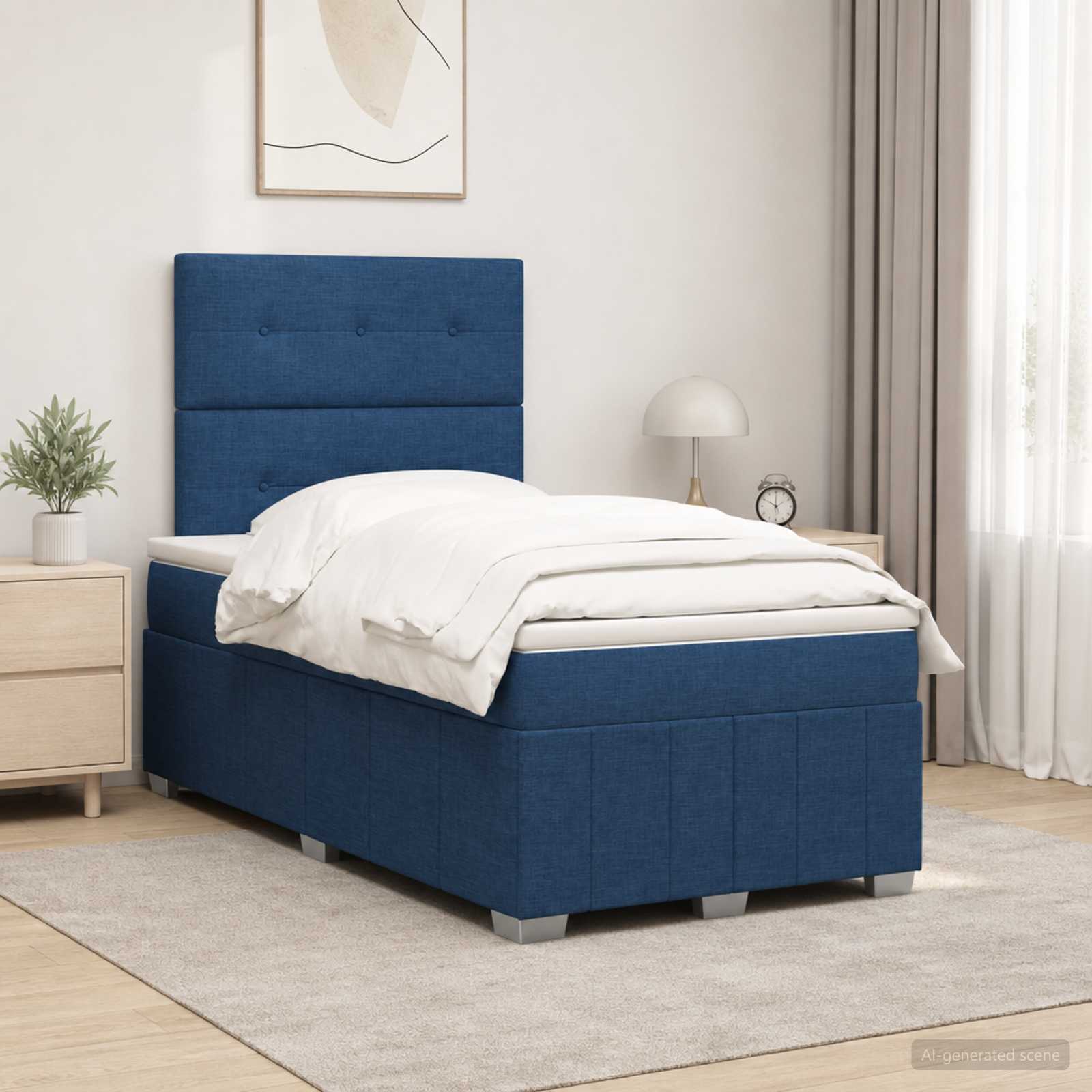 Континентално легло с матрак Синьо 120 x 190 cm Текстил