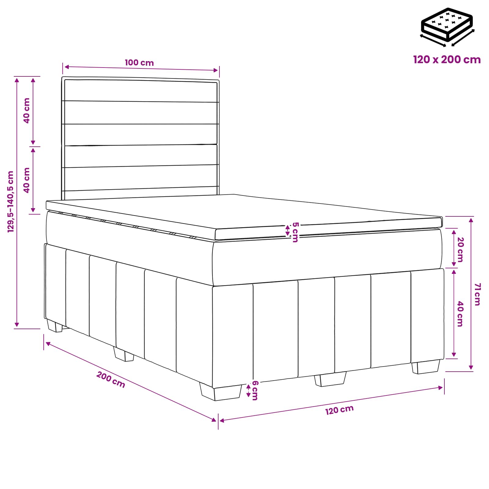 Postelja boxspring z vzmetnico Taupe 120 x 200 cm Blago