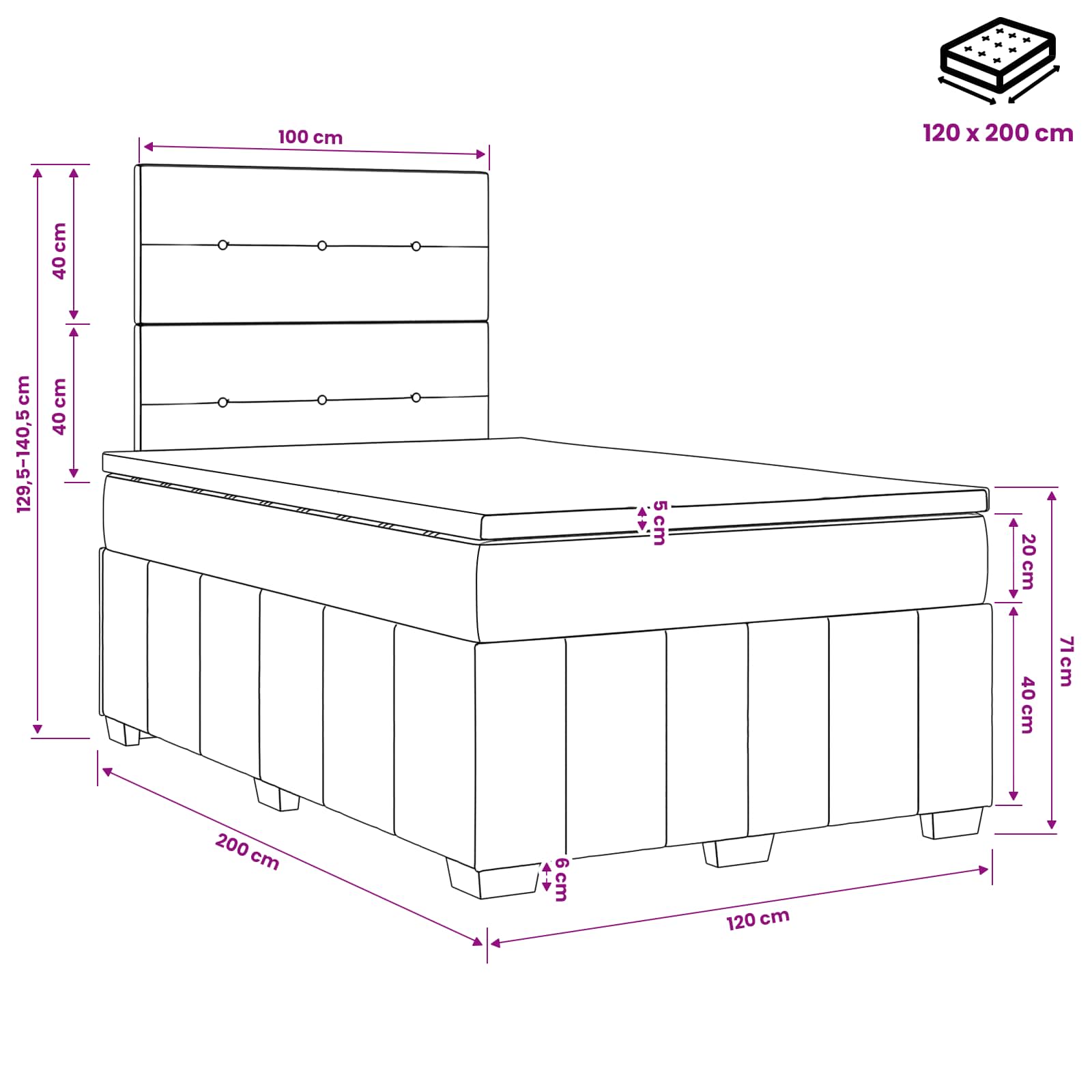 Postelja boxspring z vzmetnico Krem 120 x 200 cm Blago