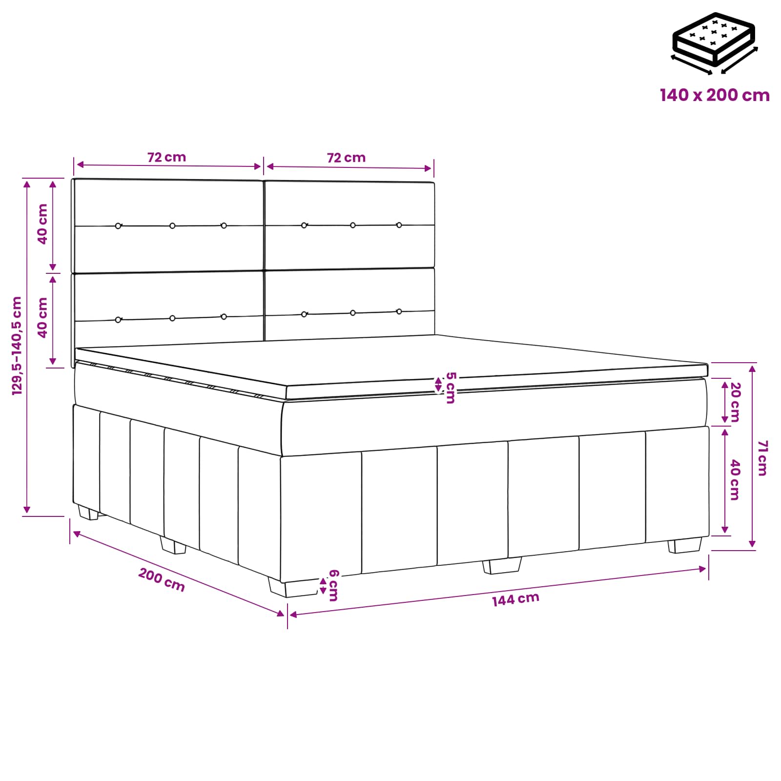 Postelja boxspring z vzmetnico Taupe 140 x 200 cm Blago