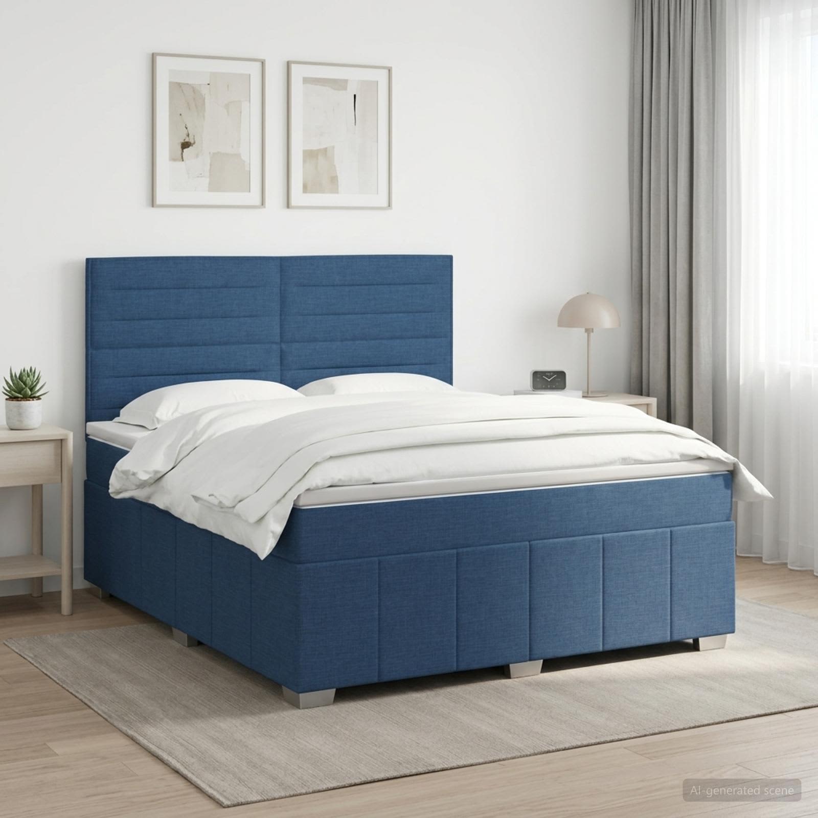 Континентално легло с матрак Синьо 140 x 190 cm Текстил
