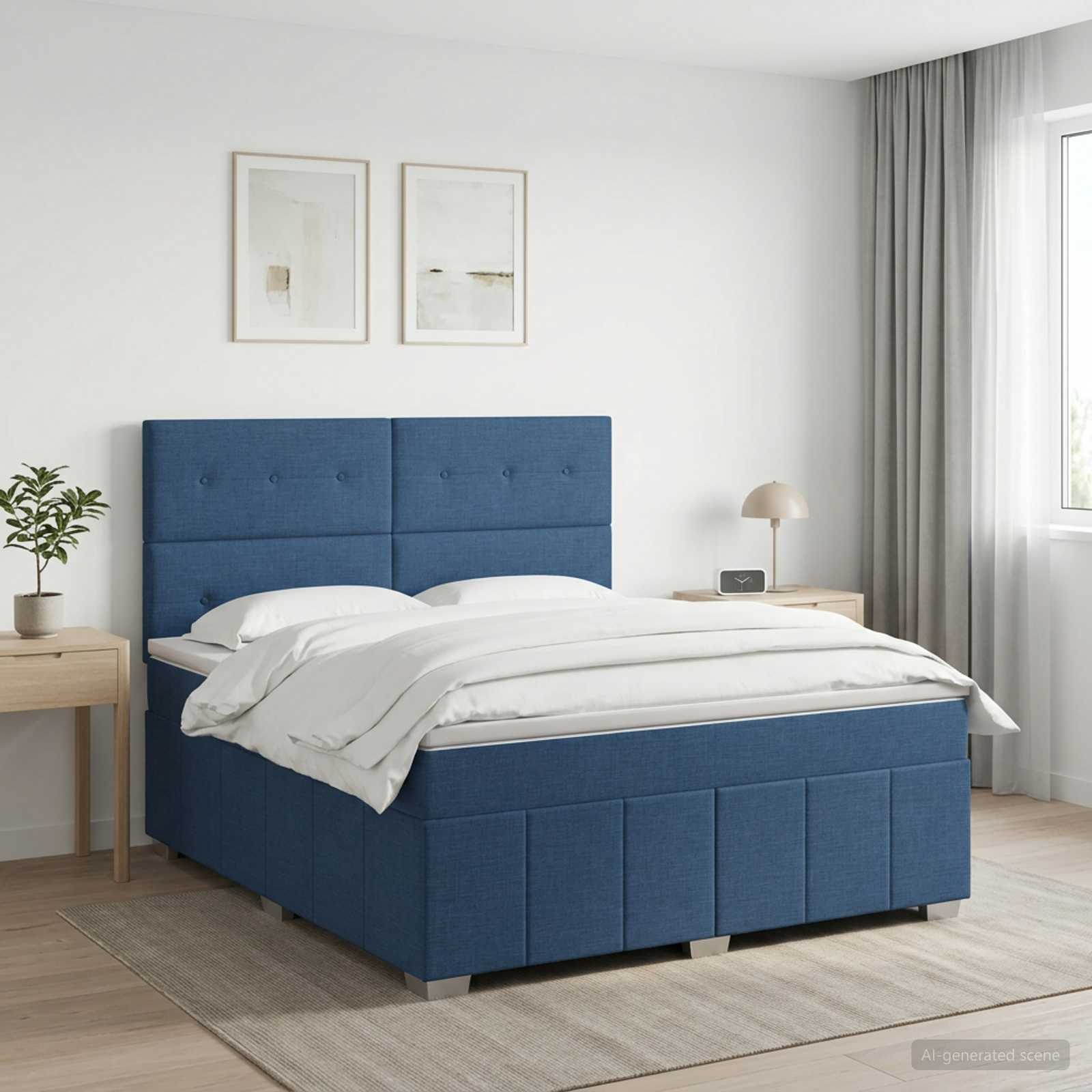 Континентално легло с матрак Синьо 140 x 190 cm Текстил