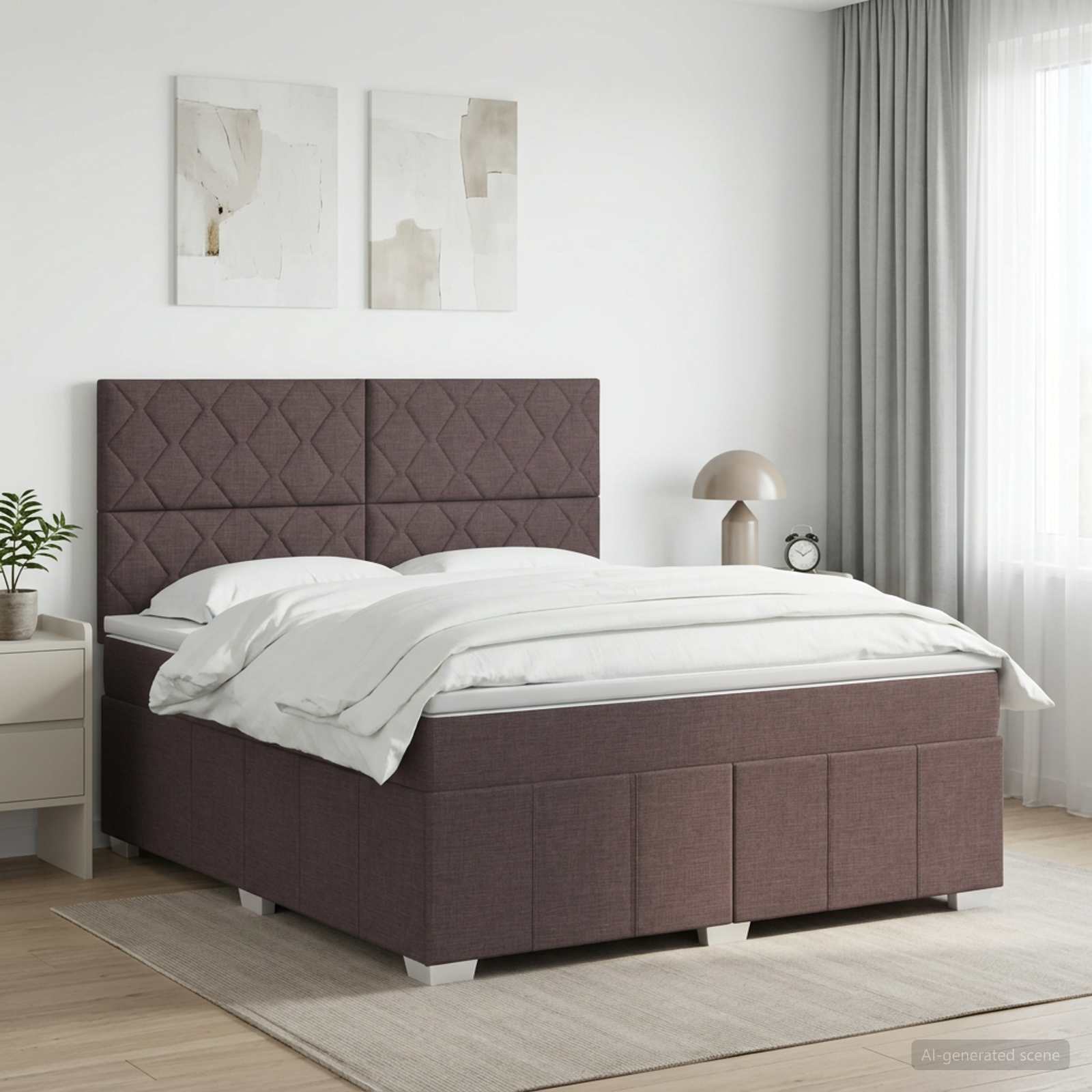 Kontinentalseng med madras og topmadras 160 x 200 cm - mørk brun stof