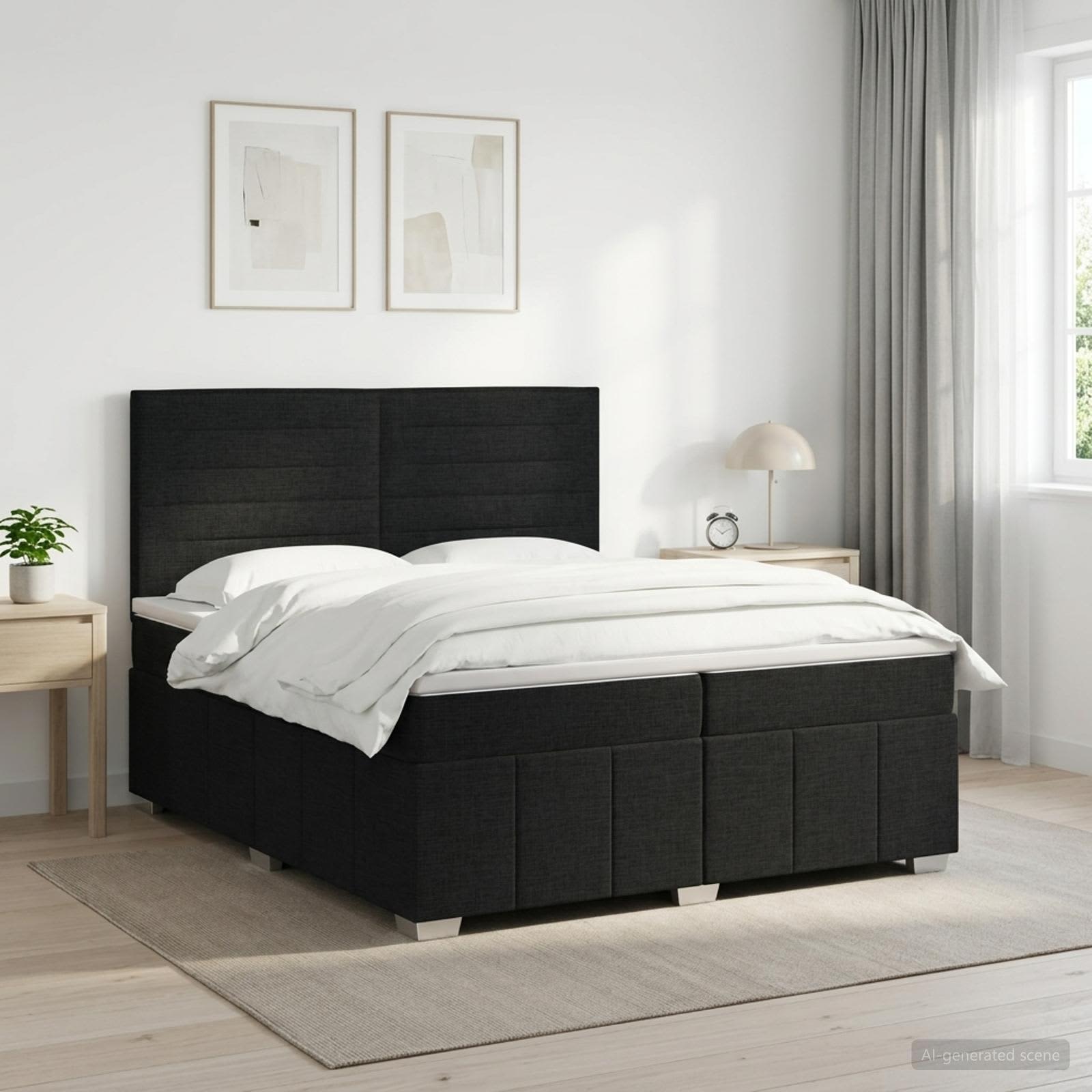 Postelja boxspring z vzmetnico Črna 200 x 200 cm Blago