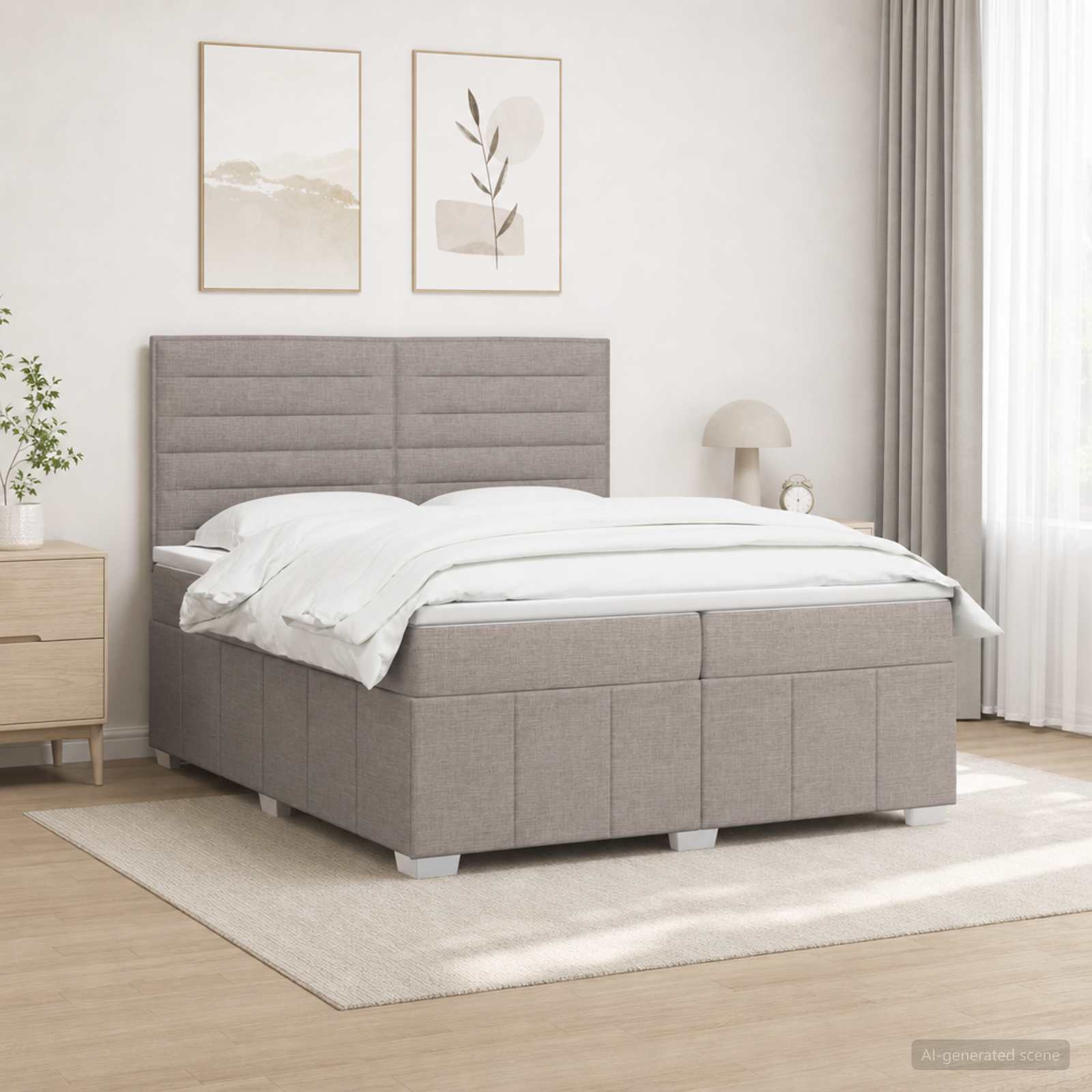 Postelja boxspring z vzmetnico Taupe 200 x 200 cm Blago