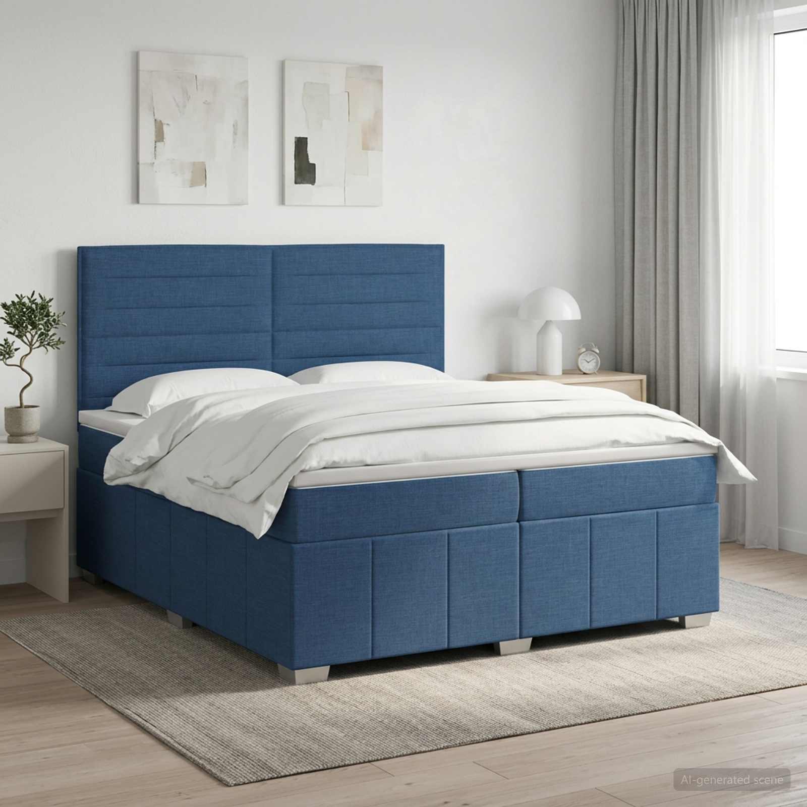 Postelja boxspring z vzmetnico Modra 200 x 200 cm Blago