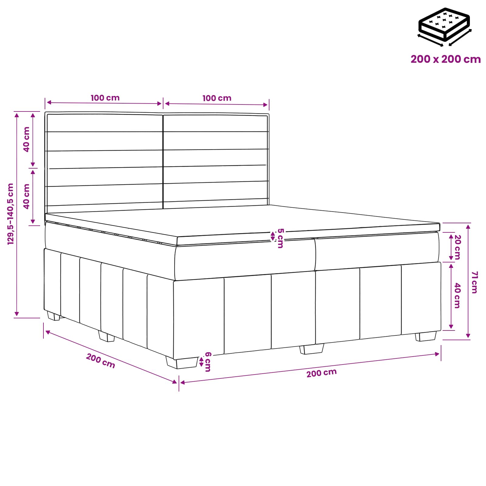 Postelja boxspring z vzmetnico Modra 200 x 200 cm Blago