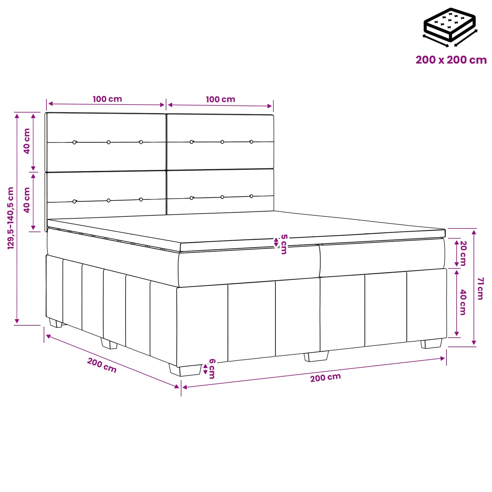 Postelja boxspring z vzmetnico Temno siva 200 x 200 cm Blago