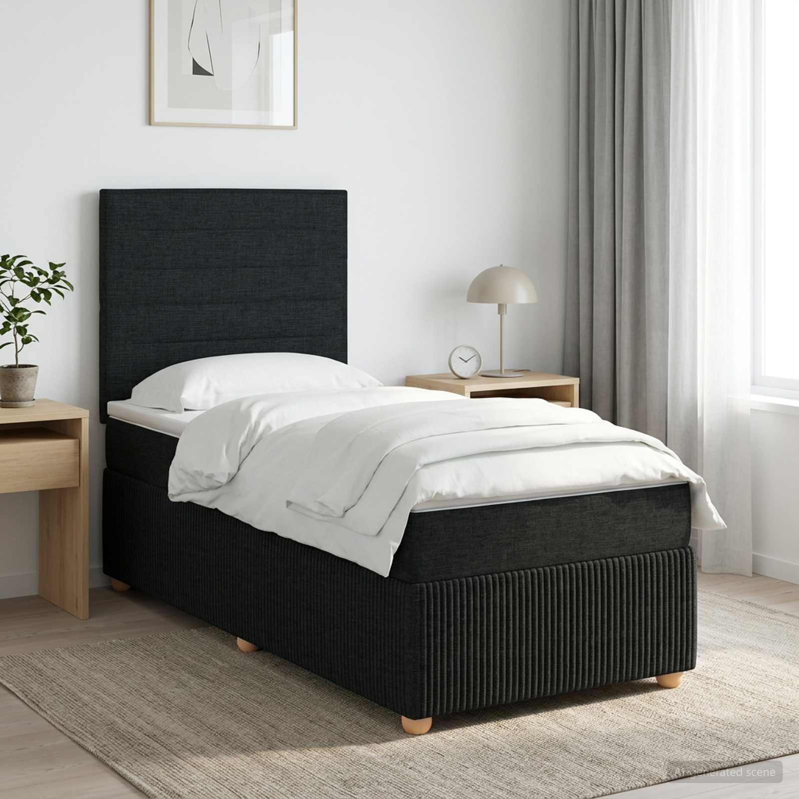 Boxmadras seng med topmadras og justerbart hovedgærde 90 x 190 cm sort stof