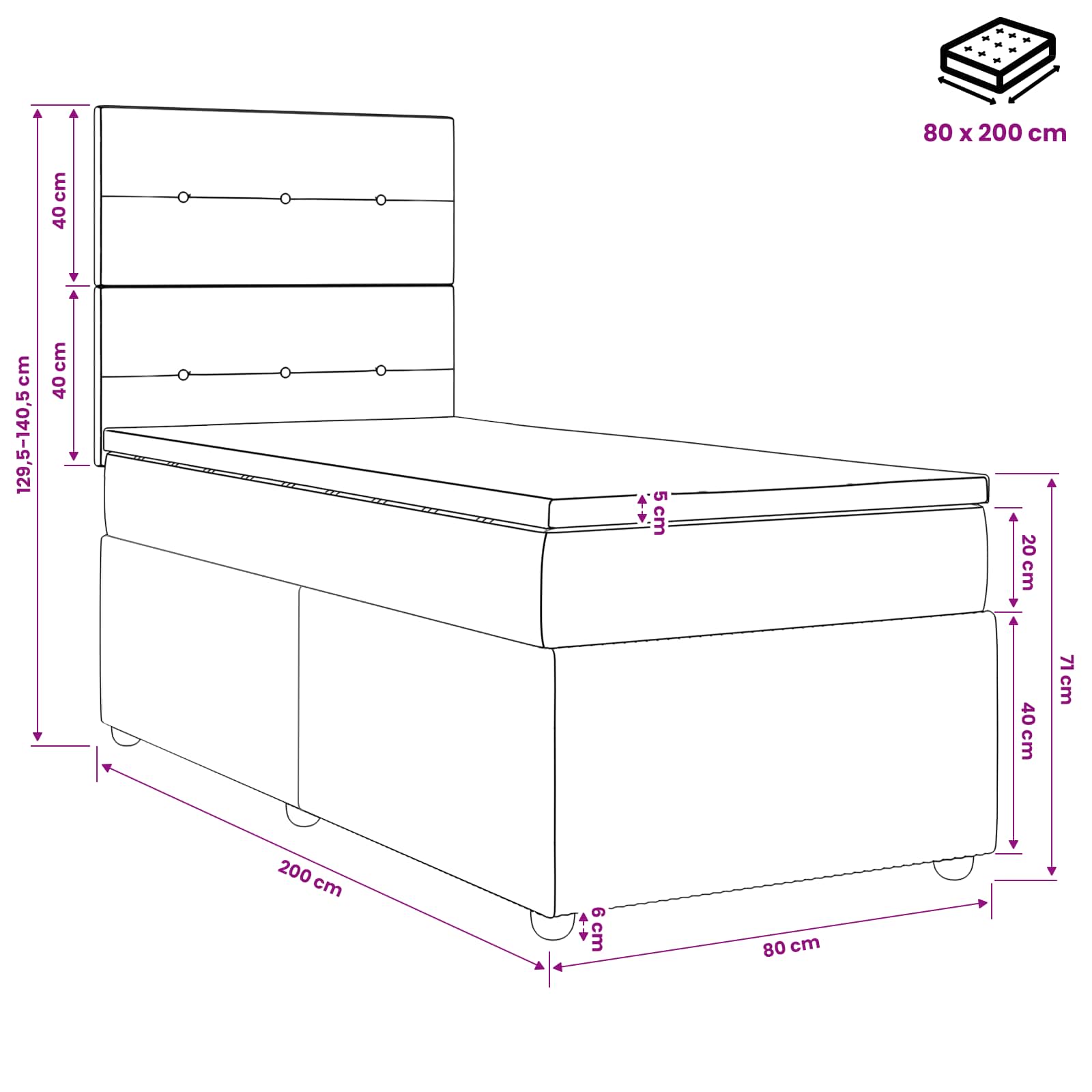 Postelja boxspring z vzmetnico Temno rjava 80 x 200 cm Blago