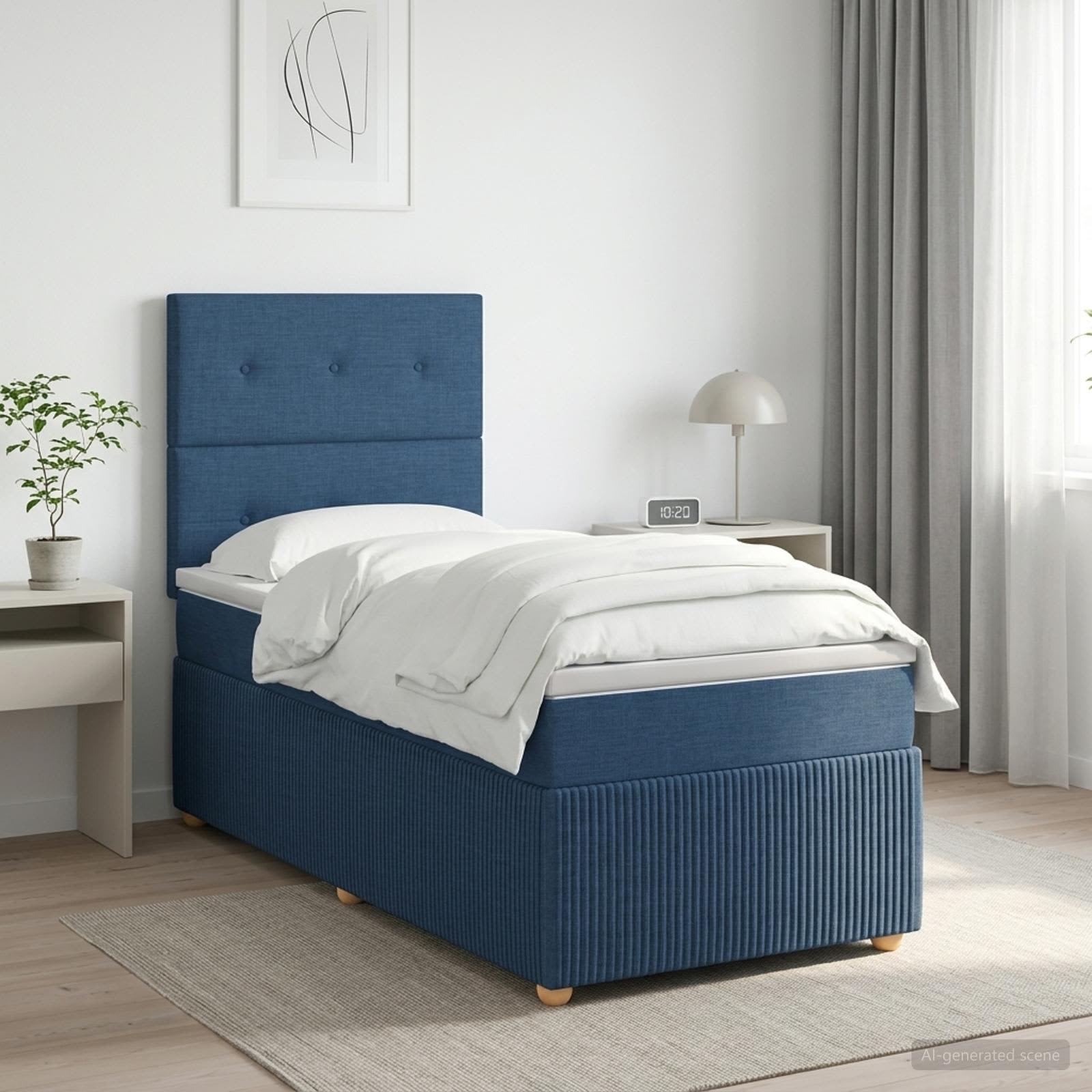 Континентално легло с матрак Синьо 90 x 190 cm Текстил