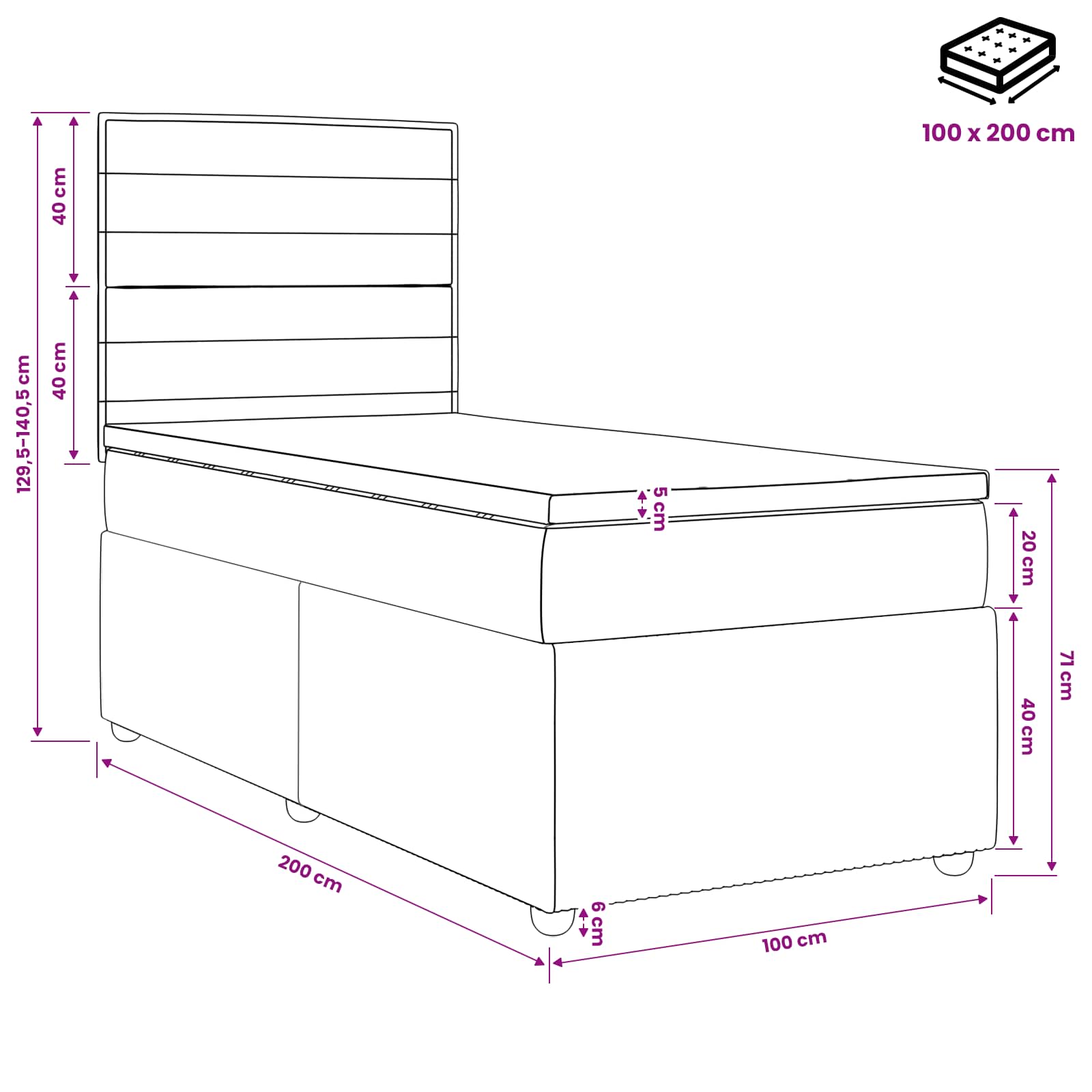 Postelja boxspring z vzmetnico Modra 100 x 200 cm Blago