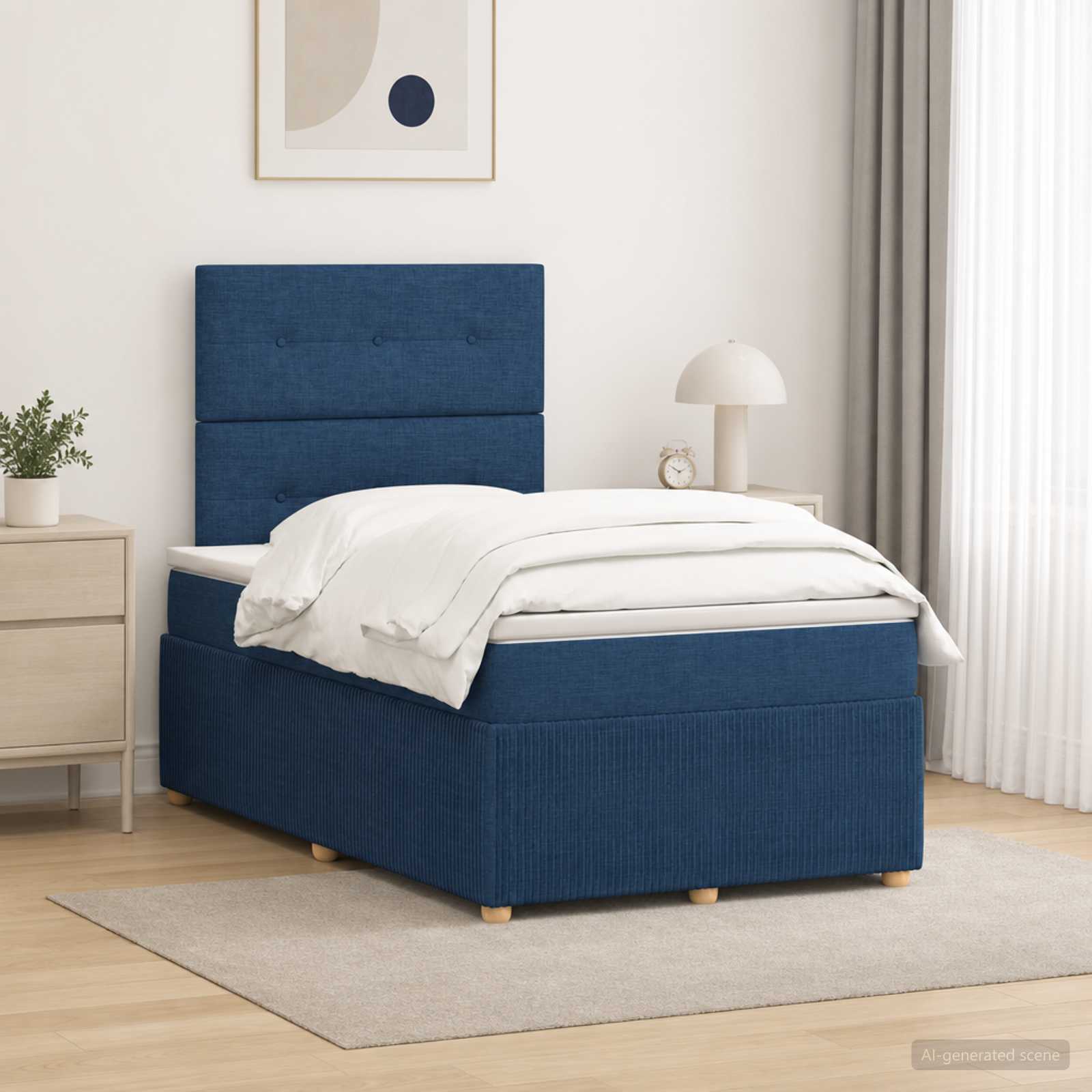 Континентално легло с матрак Синьо 120 x 190 cm Текстил