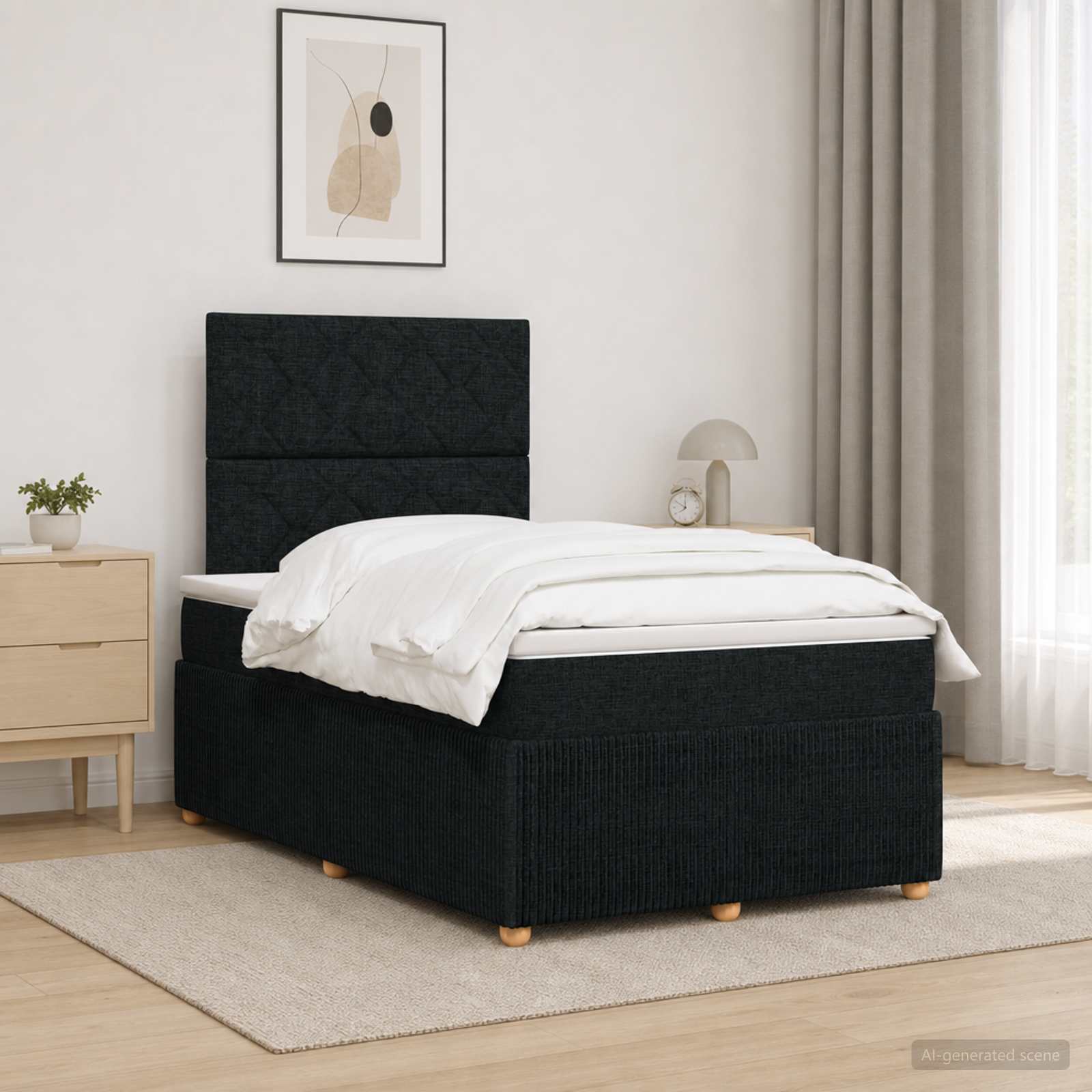 Континентално легло с матрак Черно 120 x 190 cm Текстил
