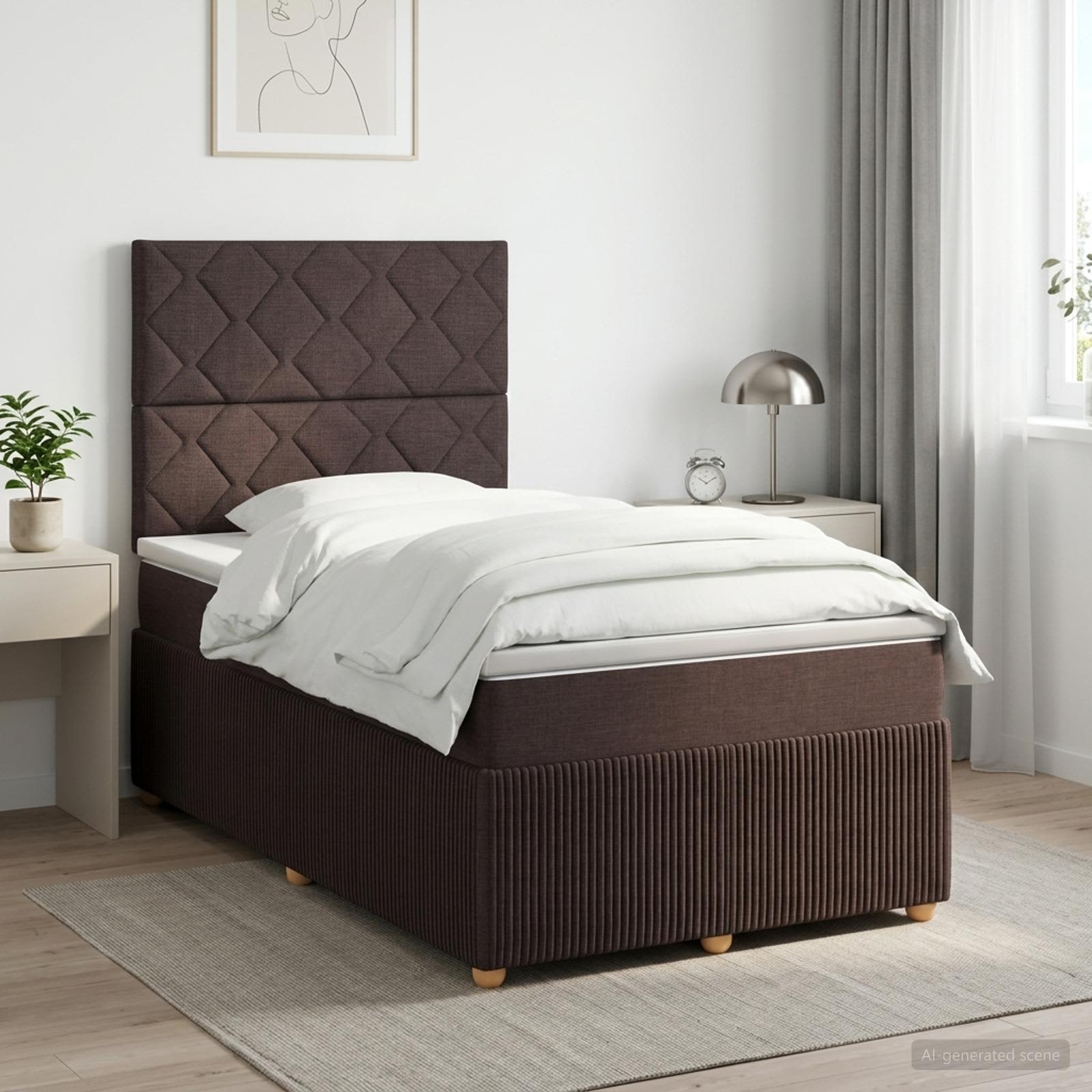 Континентално легло с матрак Тъмен кафяв 120 x 190 cm Текстил
