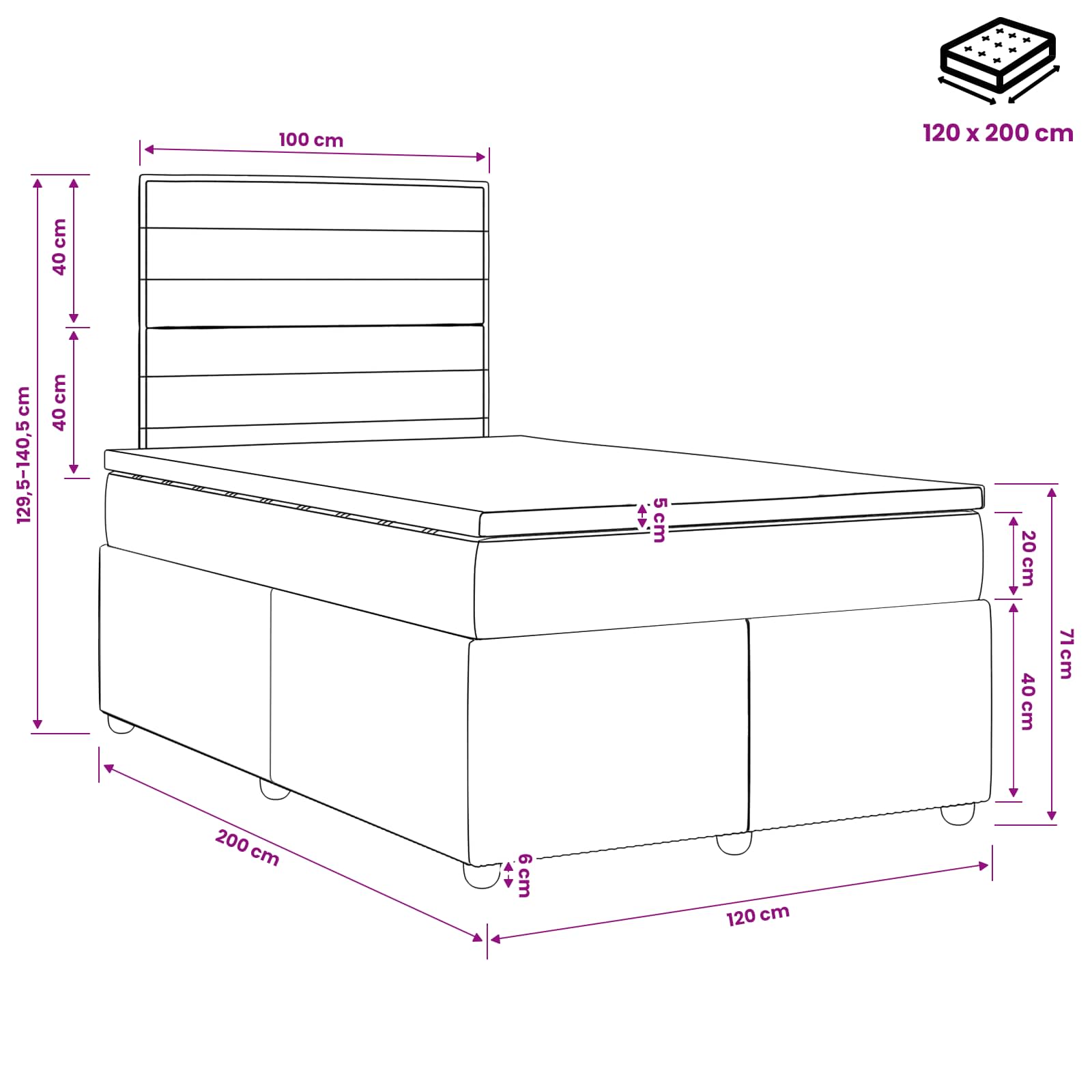Postelja boxspring z vzmetnico Svetlo siva 120 x 200 cm Blago