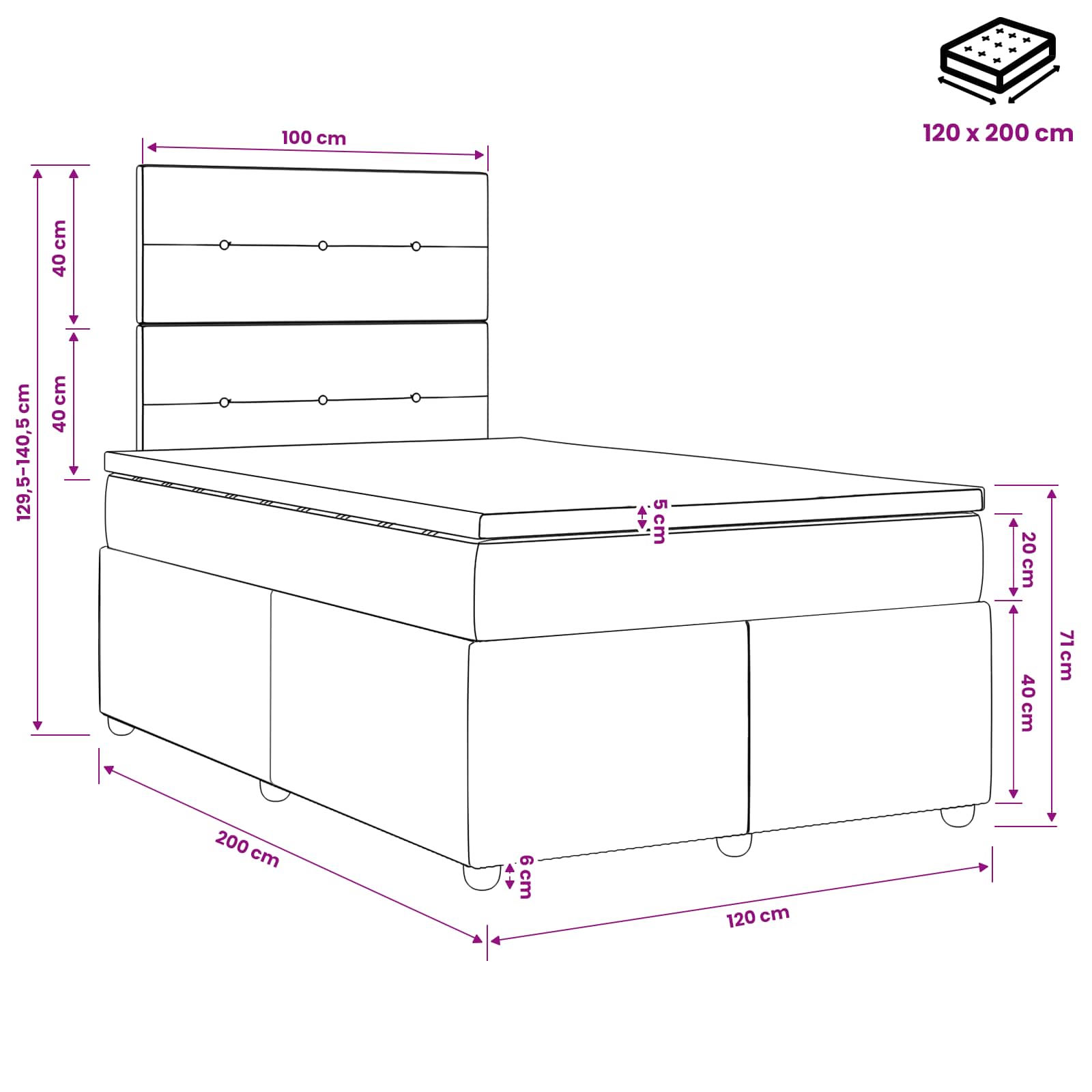 Postelja boxspring z vzmetnico Krem 120 x 200 cm Blago