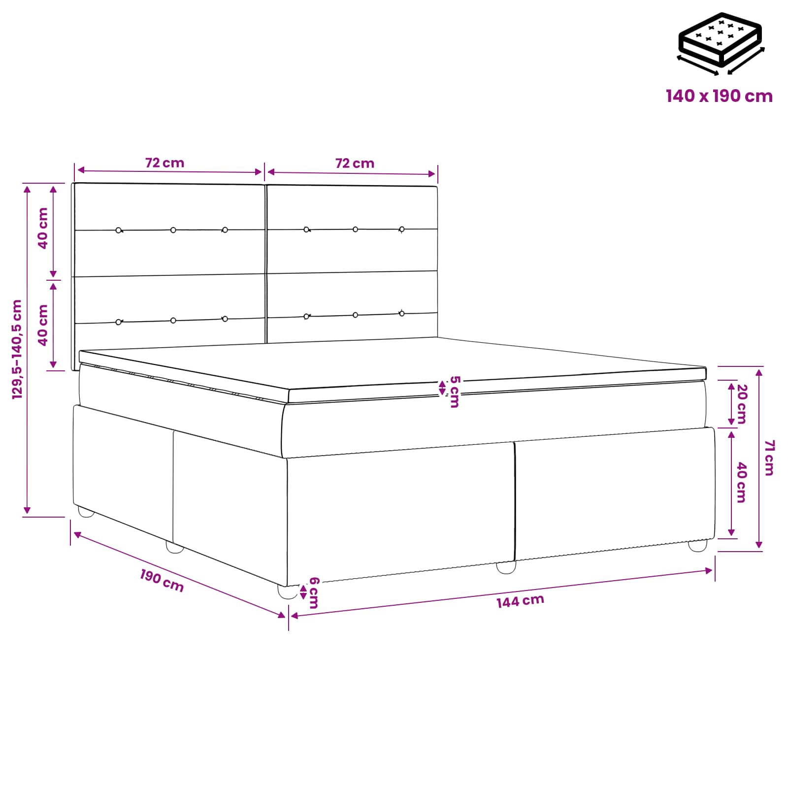 Postelja boxspring z vzmetnico Modra 140 x 190 cm Blago