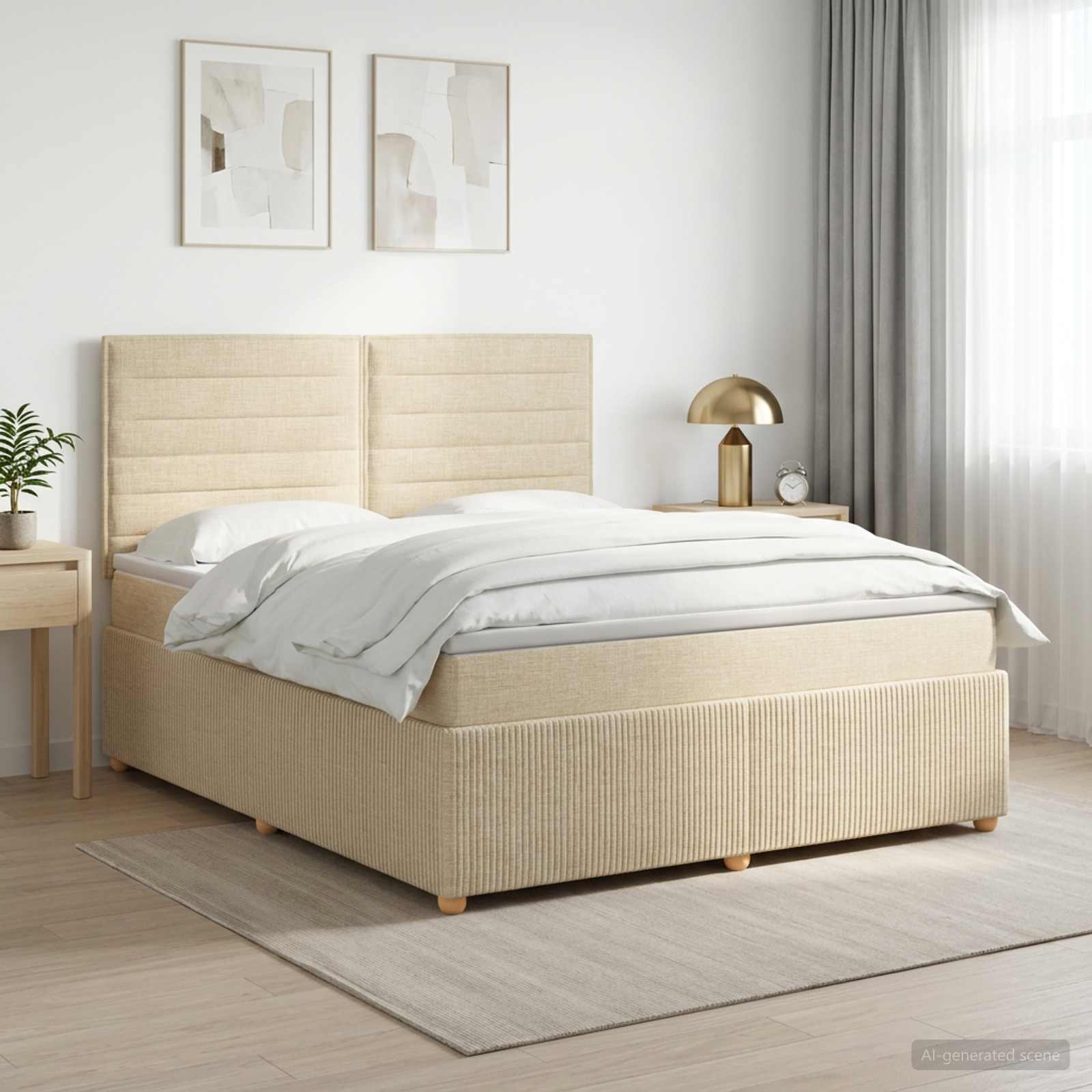 Postelja boxspring z vzmetnico Krem 180 x 200 cm Blago