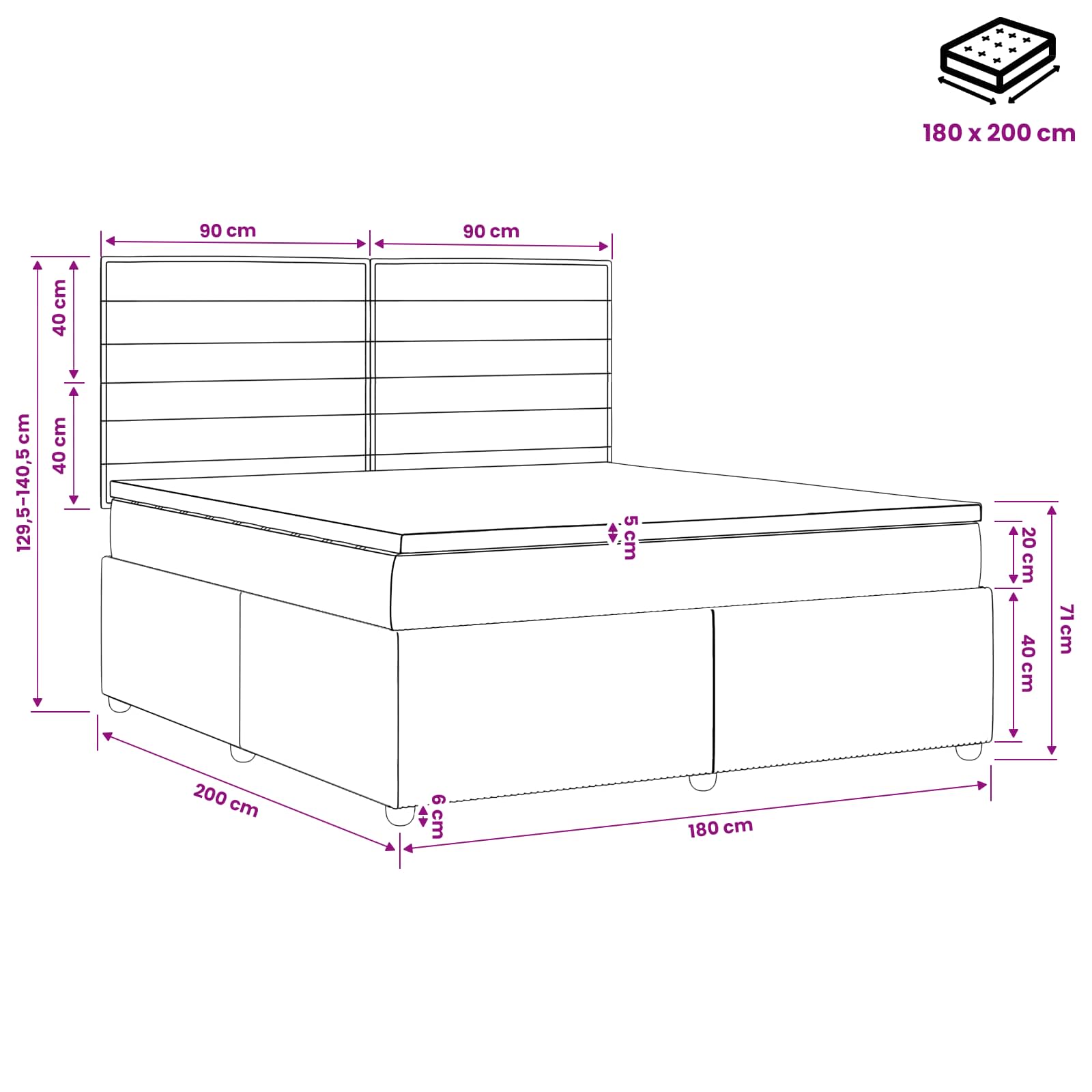 Postelja boxspring z vzmetnico Modra 180 x 200 cm Blago