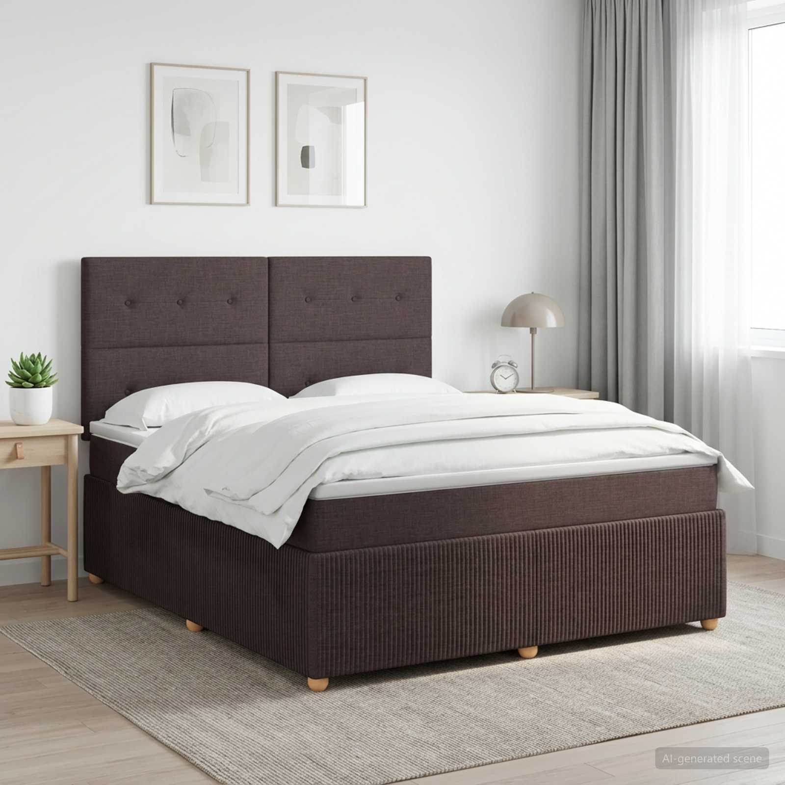 Континентално легло с матрак Тъмен кафяв 140 x 190 cm Текстил