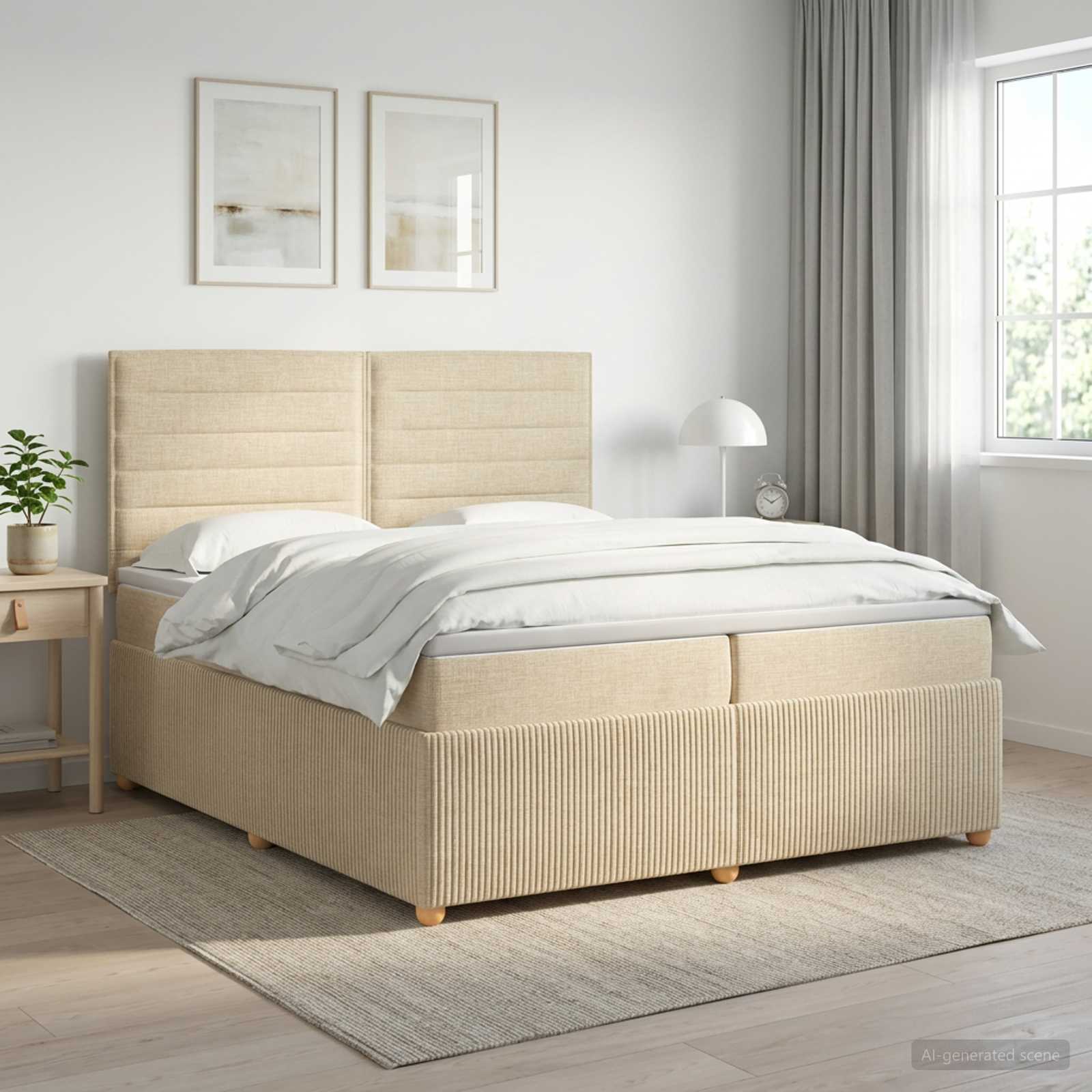 Postelja boxspring z vzmetnico Krem 200 x 200 cm Blago