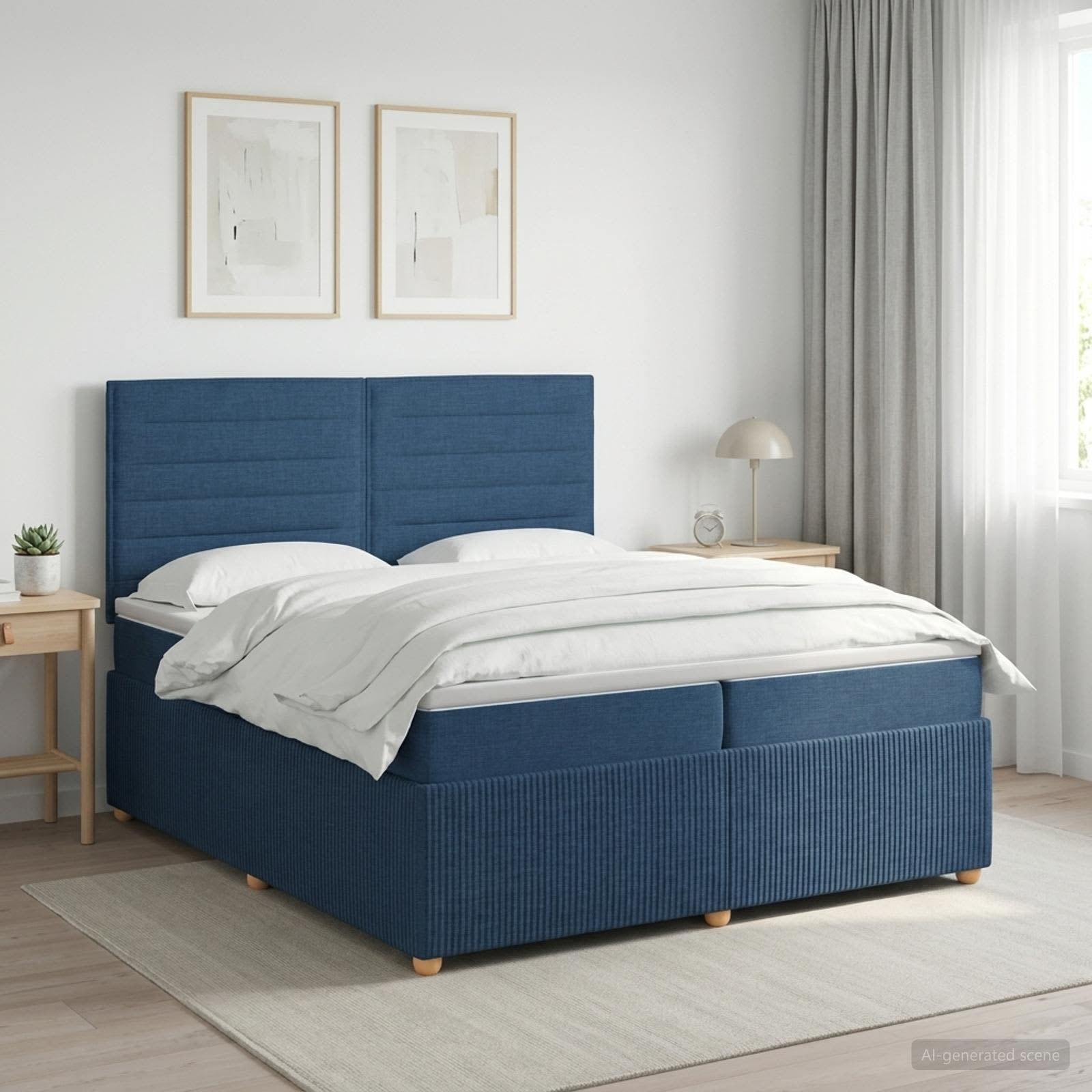 Postelja boxspring z vzmetnico Modra 200 x 200 cm Blago