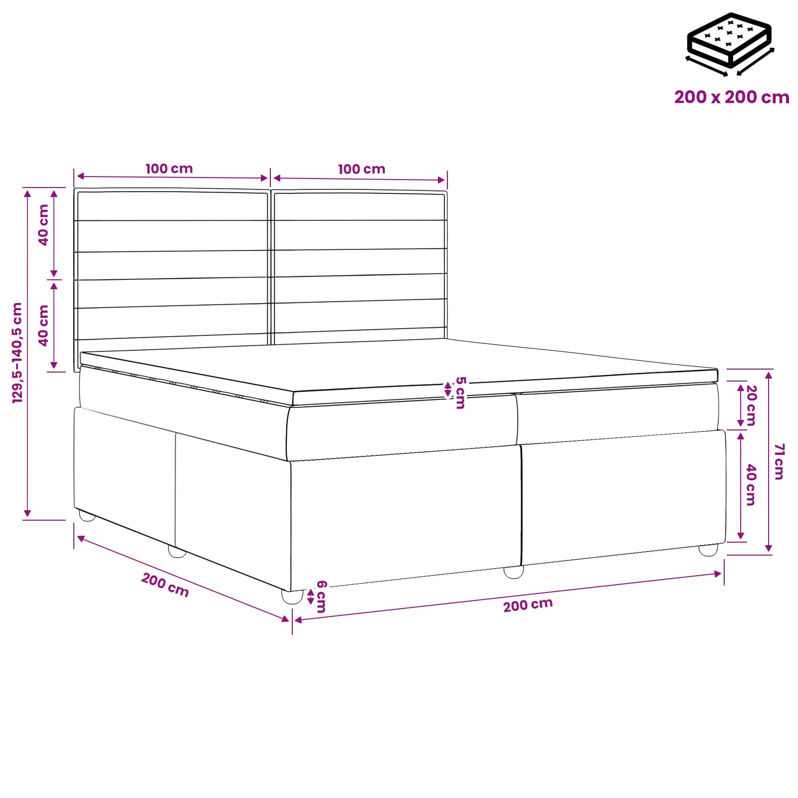 Postelja boxspring z vzmetnico Modra 200 x 200 cm Blago