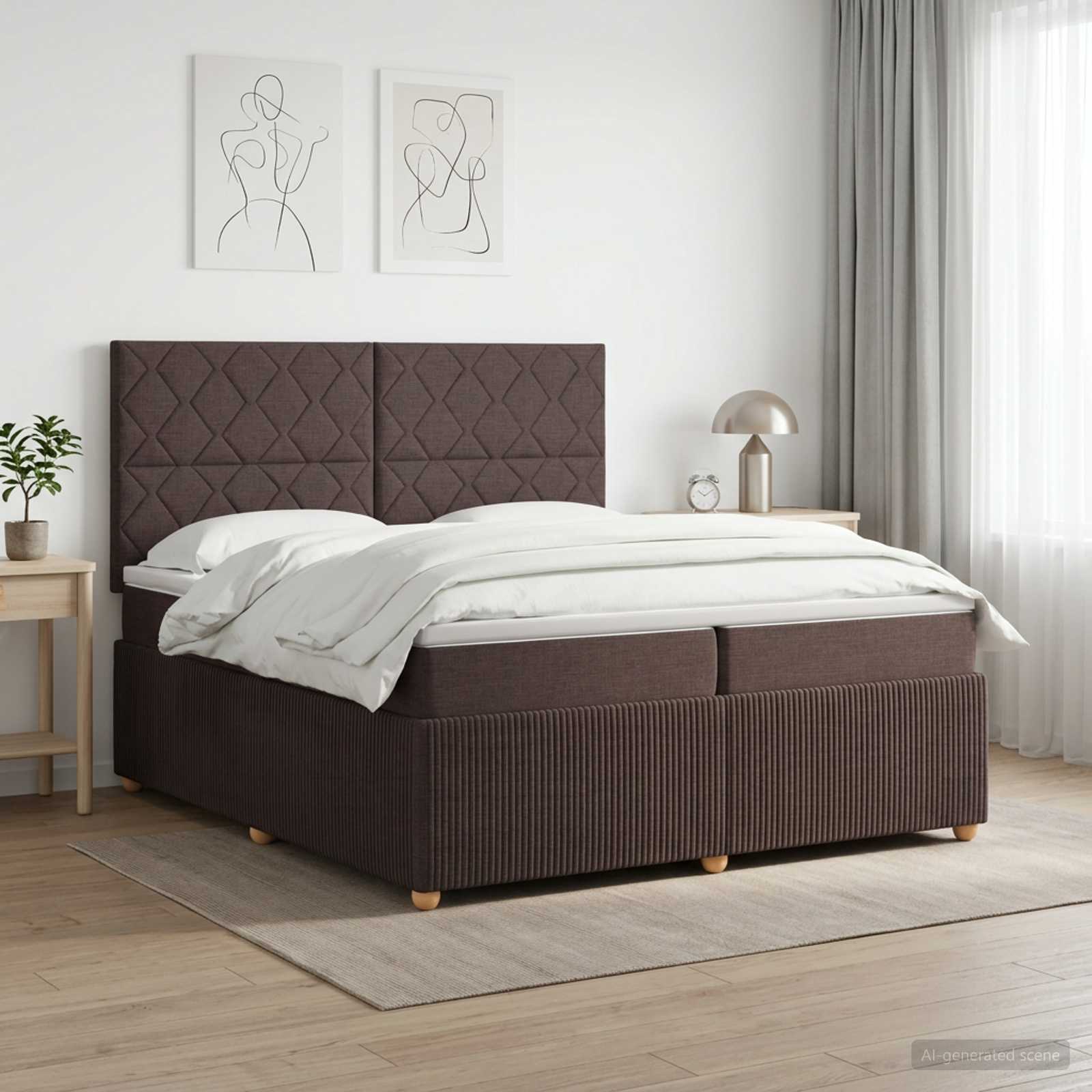 Континентално легло с матрак Тъмен кафяв 200 x 200 cm Текстил
