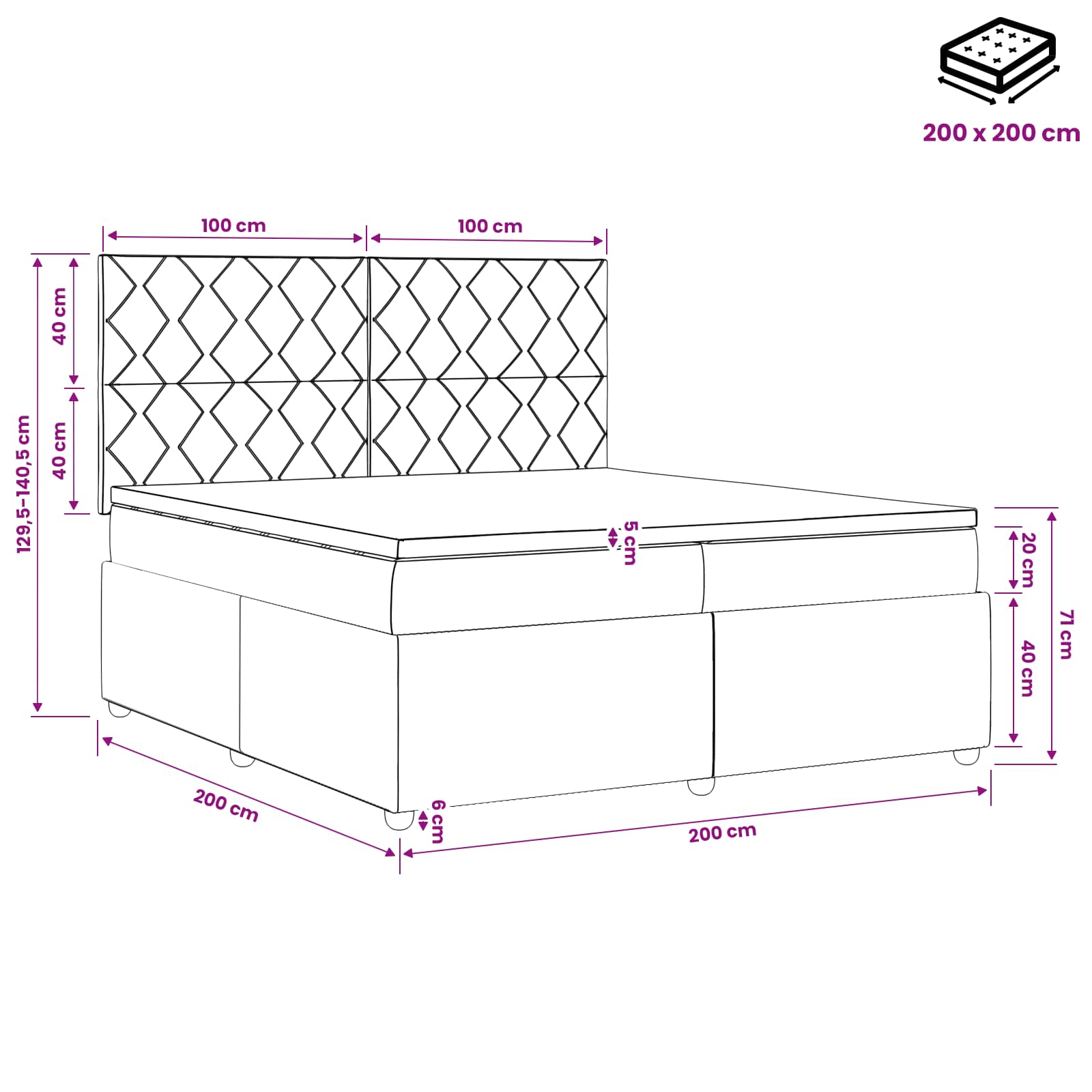 Postelja boxspring z vzmetnico Krem 200 x 200 cm Blago