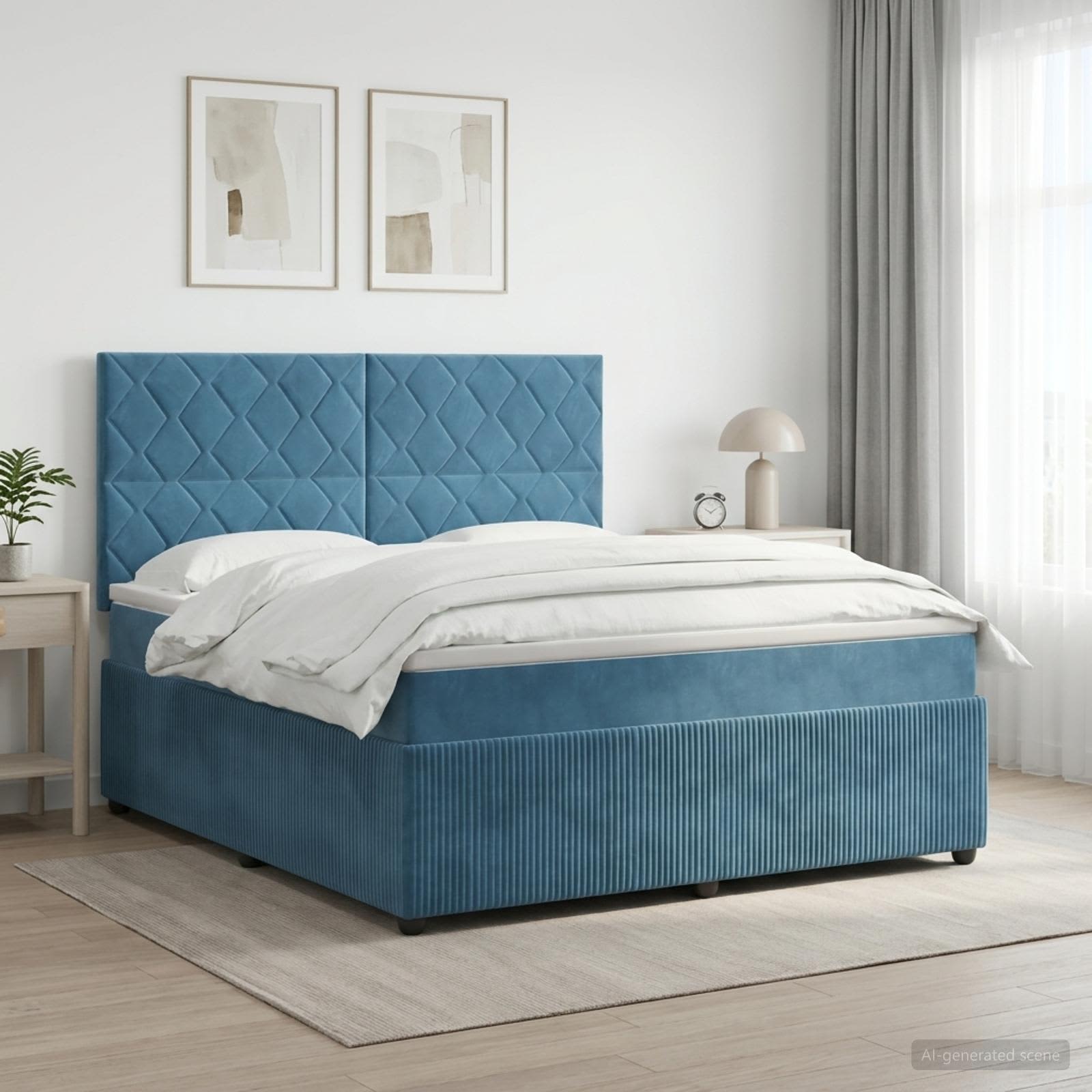 Континентално легло с матрак Синьо 140 x 190 cm Кадифе
