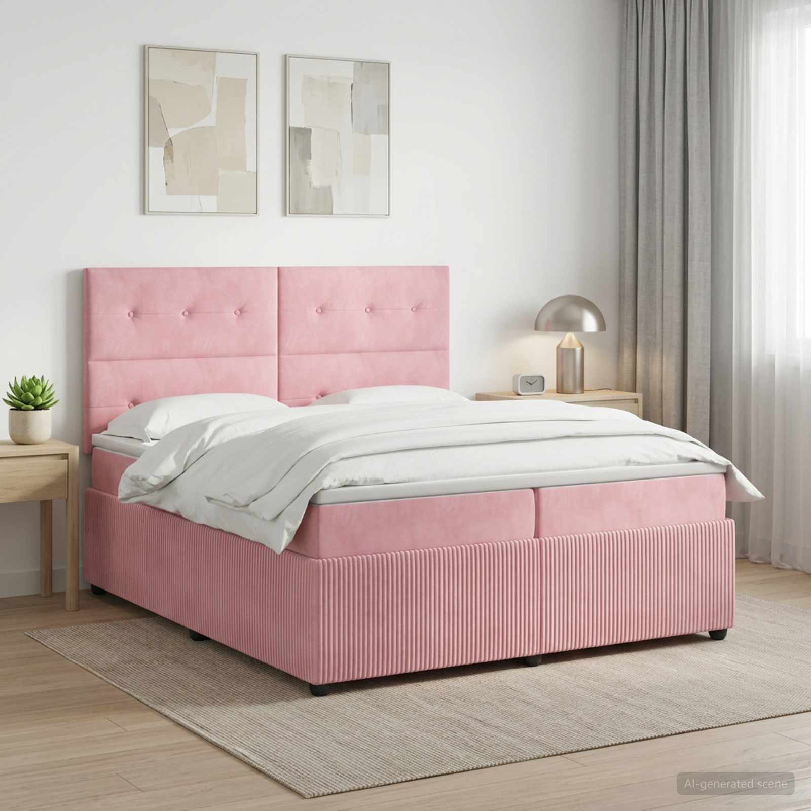 Континентално легло с матрак Розово 200 x 200 cm Кадифе