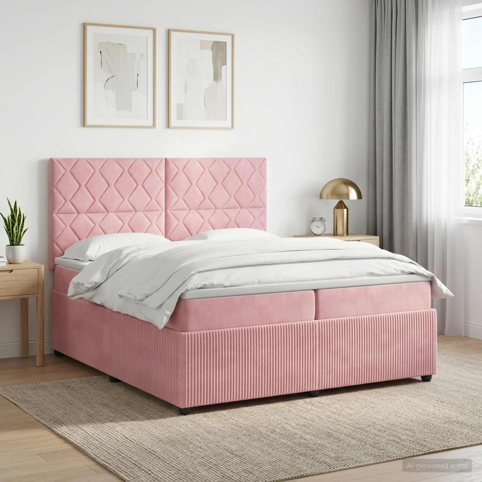 Seng med madras og topmadras 200 x 200 cm - lyserød fløjl