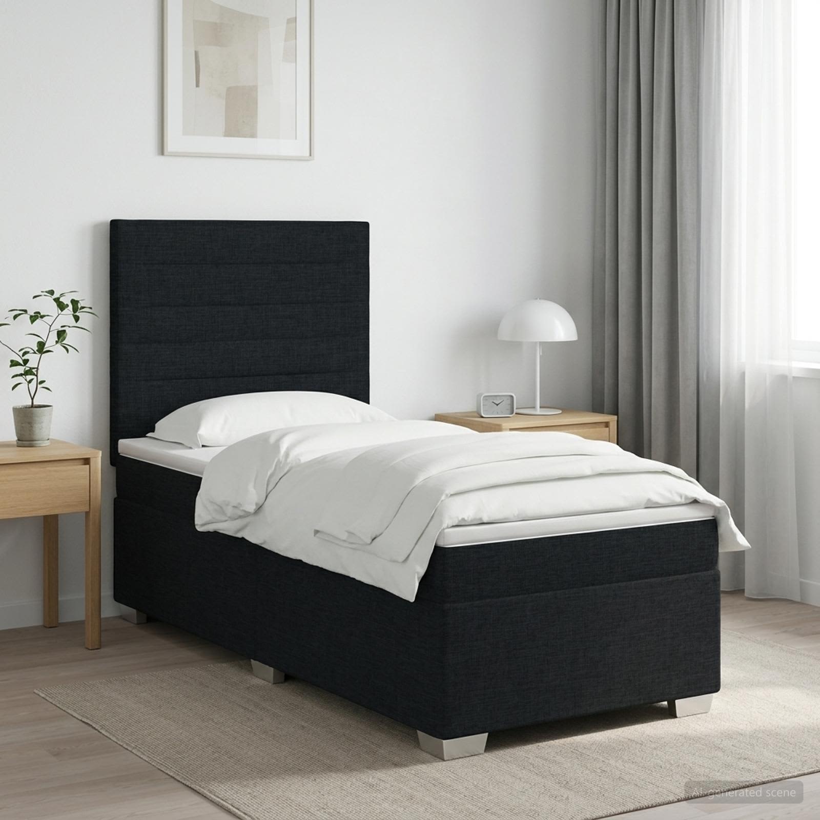Континентално легло с матрак Черно 90 x 190 cm Текстил